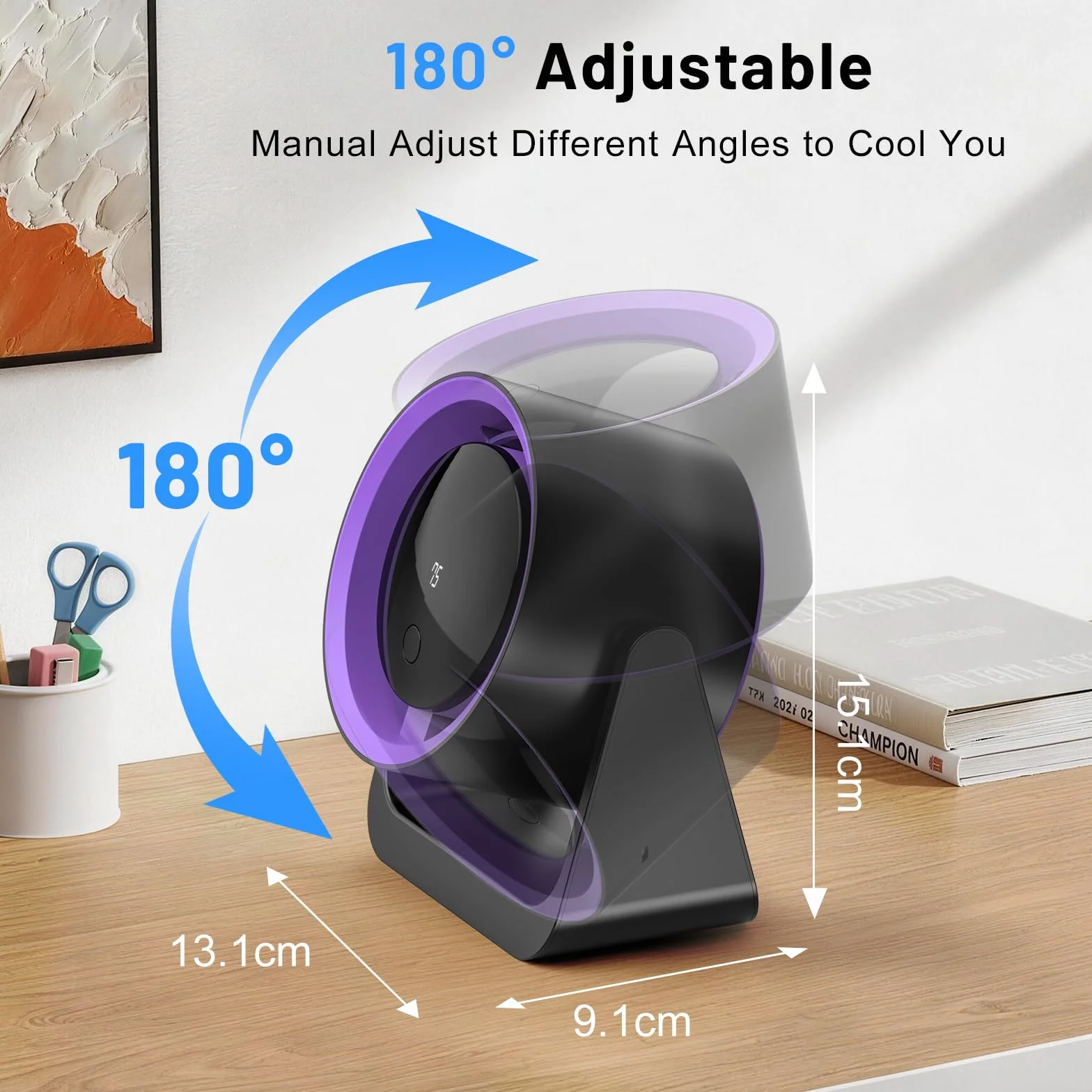 Ventilateur de Table USB, Ventilateur Portable Silencieux à 5 Vitesses, Minuterie 3-6-9H, Fixation Murale/Sur Table, Petit Ventilateur USB Puissant pour Bureau Maison Chambre, Cadeau Été