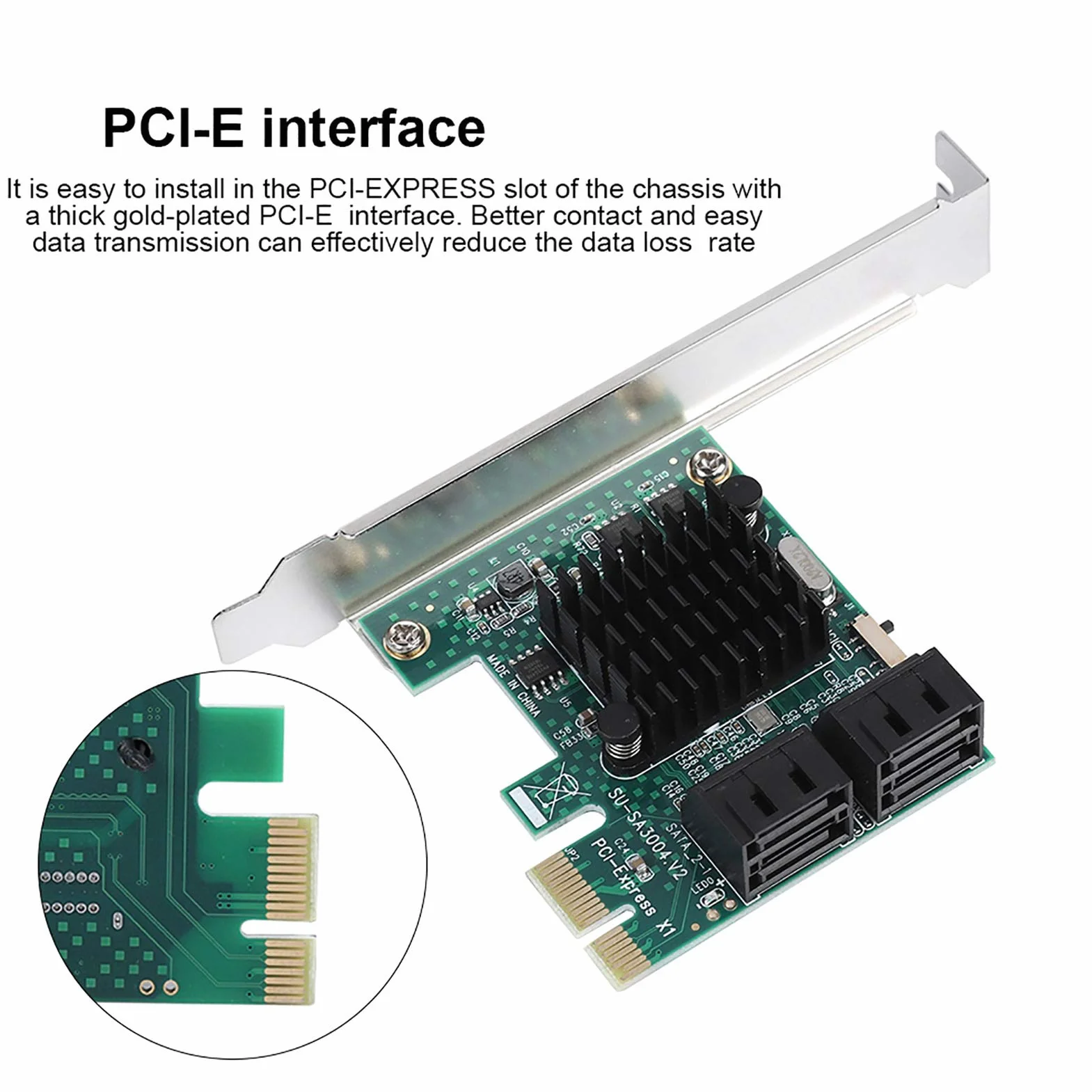Carte SATA, Contrôleur D'extension PCIE X1 vers 4 Ports SATA 3.0, Adaptateur PCI Express SATA III 6 Gbit/s avec Support à Profil Bas, pour PC