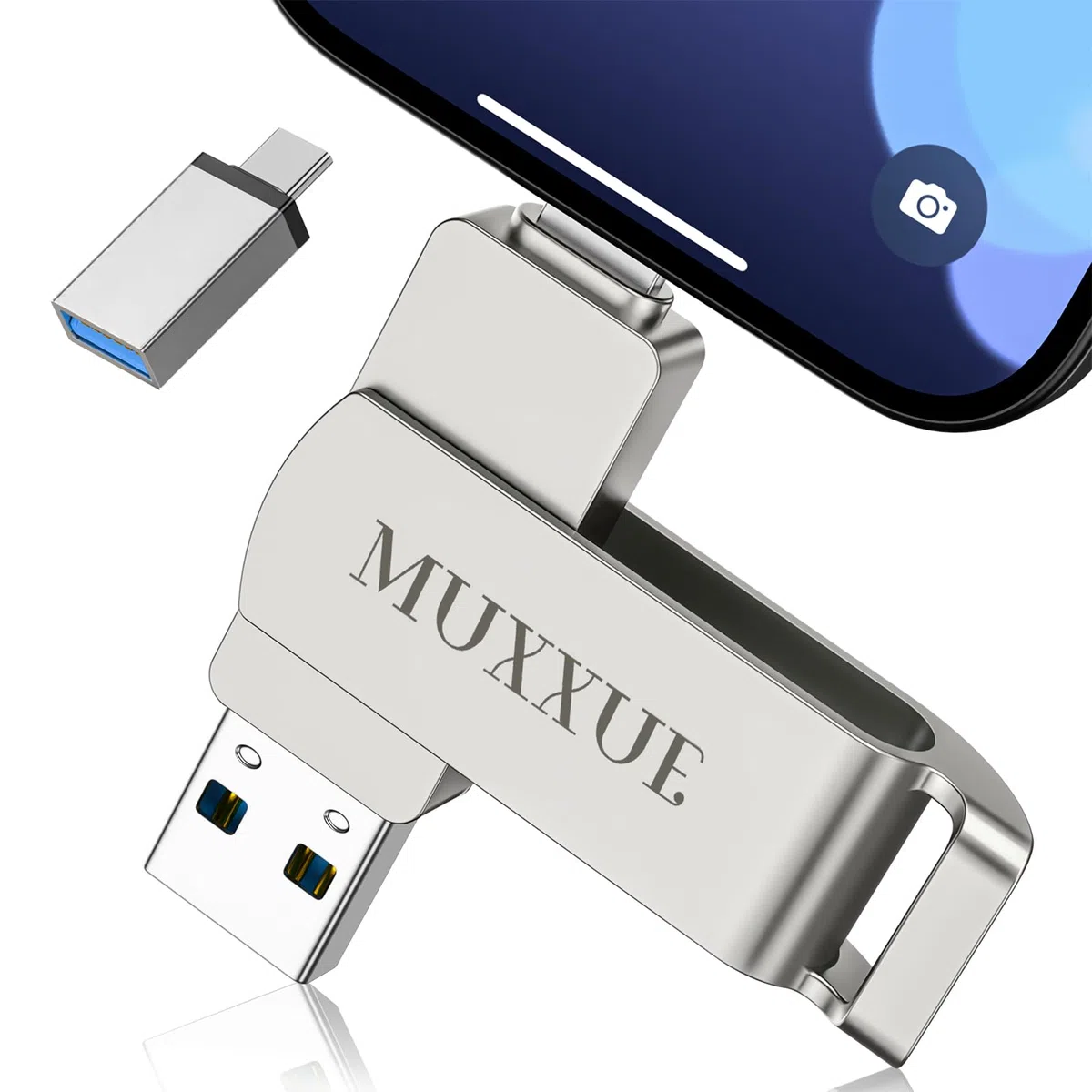 Cle USB iphone 256Go-Sans Application Requise,MFI Clé USB pour iphone/1Pad/Android/PC 3 en 1 avec iOS USB-C USB-A Stockage Externe pour Transfert de Photos, Vidéos et Films