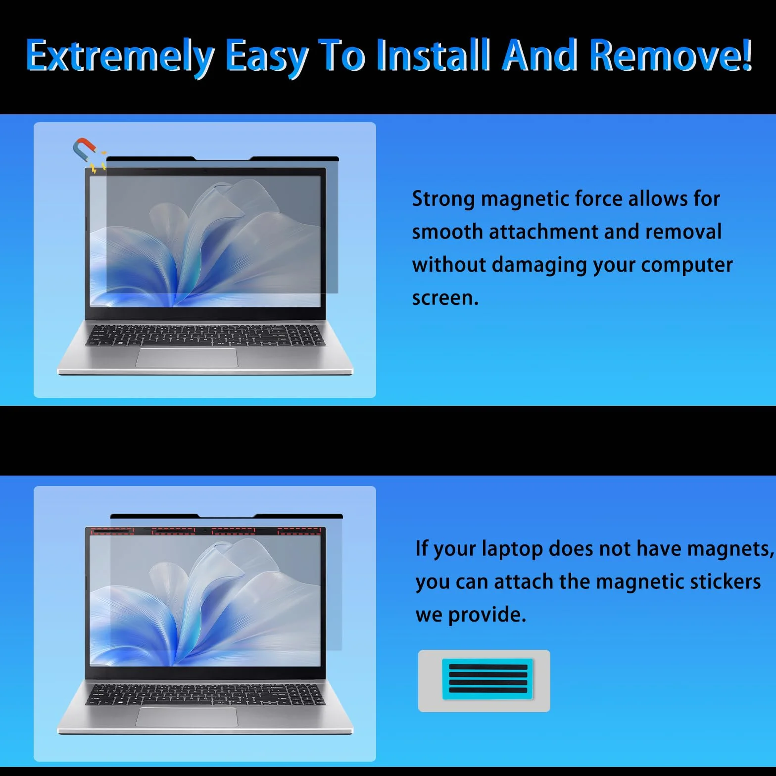 Magnétique Filtre de Confidentialité 13.3 Pouces 16:9,Amovible Protection D'écran Anti Lumiere Bleue Compatible avec HP/Dell/Acer/Lenovo/Thinkpad/ASUS/Sony