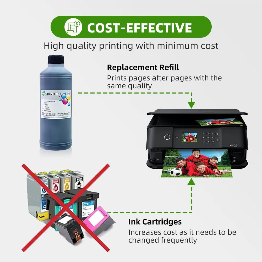 Kit d'encre universelle de 500 ml pour imprimante à jet d'encre Canon HP EPN Lexmark Brother Ricoh Cartouches d'encre rechargeables ou système de cartouches CISS - Grand flacon noir
