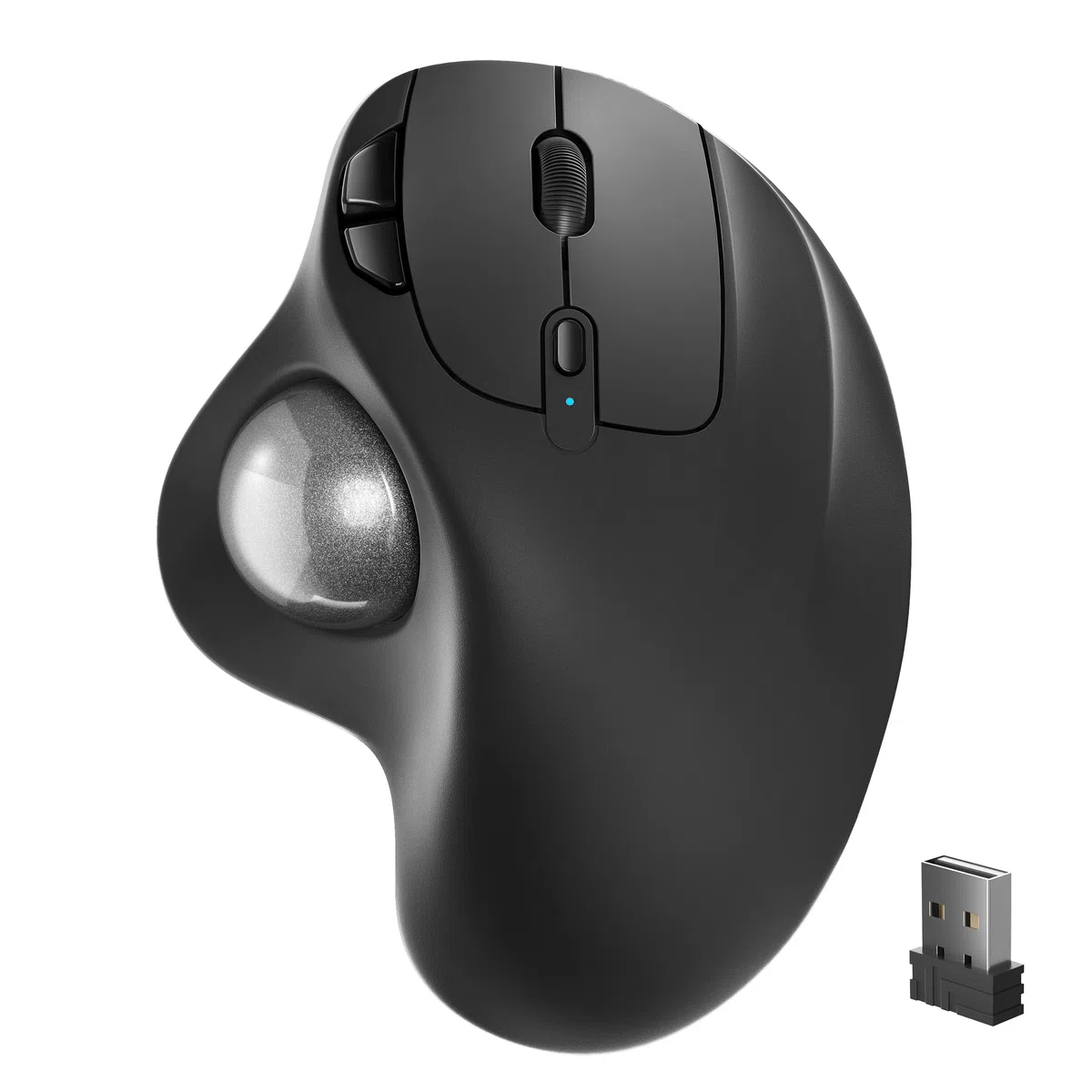 Nulea Trackball ergonomique rechargeable M501 – Commande par le pouce, précise, 3 appareils (Bluetooth/USB), compatible avec PC, ordinateur portable, Mac, Windows (Argent vif)