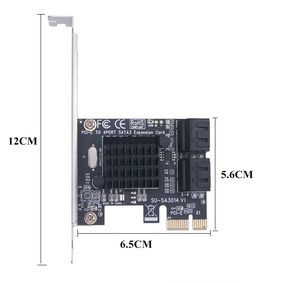 Carte PCIE SATA 4 ports 6 Gbps SATA 3.0 PCIE avec 4 câbles SATA, support et dissipateurs thermiques