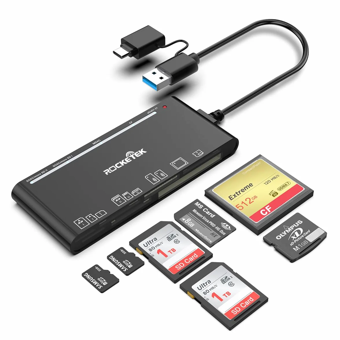Lecteur de Cartes Multiples USB C USB3.0, SD/TF/CF/Micro SD/XD/MS Lecteur de Cartes mémoire 7 en 1/Adaptateur/Hub pour Cartes SD SDXC SDHC CF CFI TF Micro SD Micro SDXC Micro SDHC MS MMC UHS-I