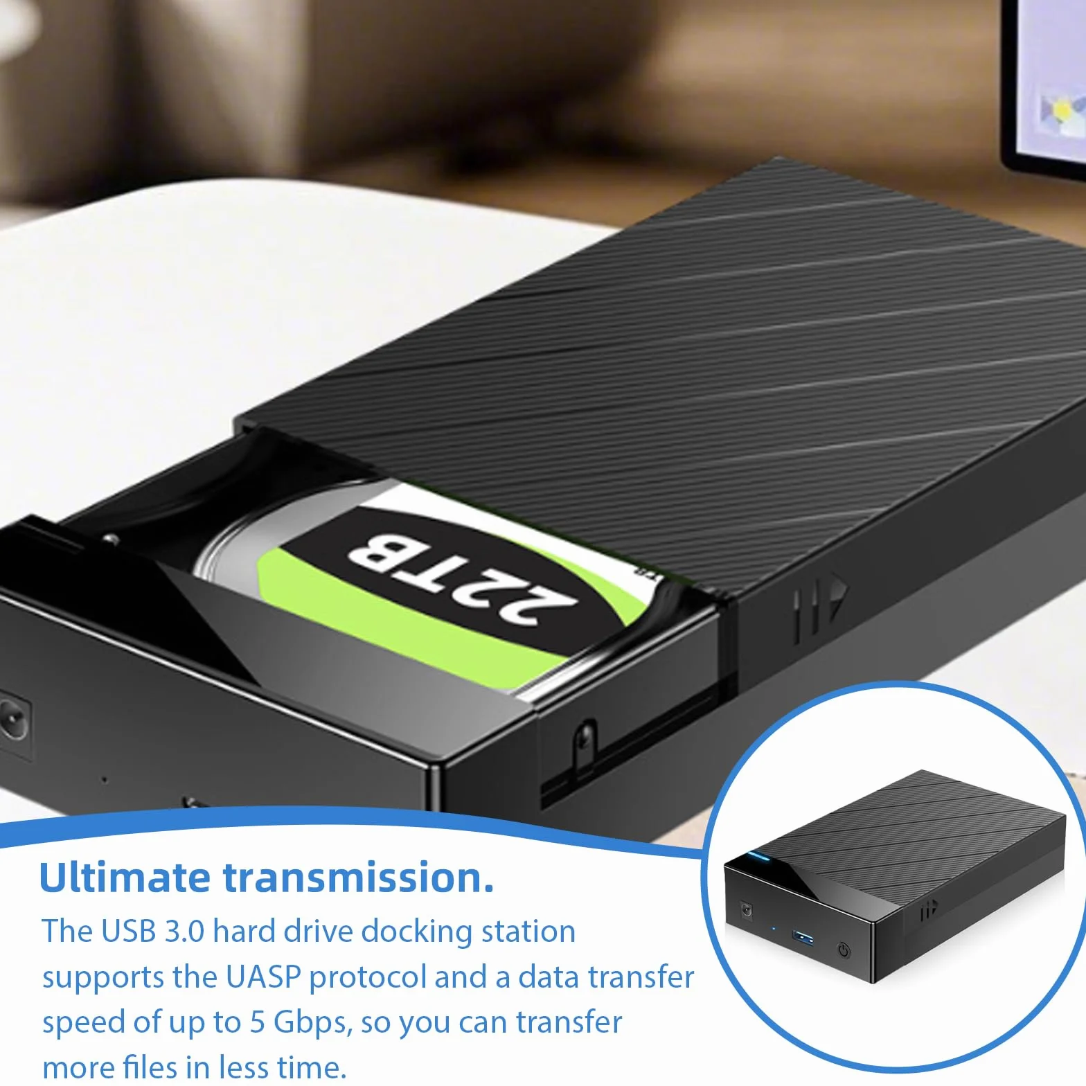Station d'accueil pour Disque Dur 3,5", USB 3.0 SATA 5 Gbit/s pour disques durs/SSD 2,5" et 3,5", Adaptateur Secteur 12 V/2 A Inclus, Compatible UASP
