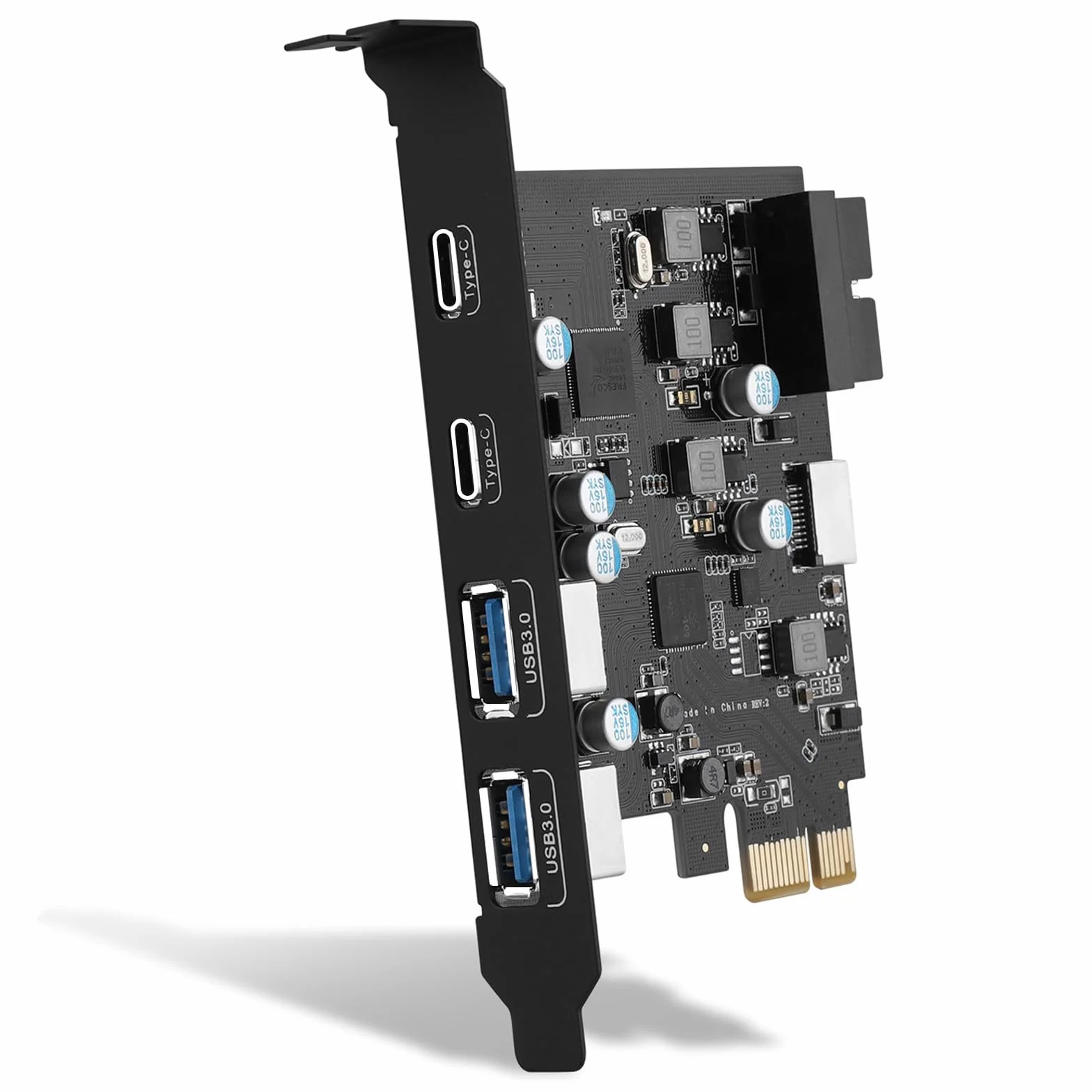 Carte d'extension PCIe avec 6 Ports USB 3.0, 2 Ports Type-A, 2 Ports USB-C, Connecteur 19-Pin et Type-E pour Windows 11/10