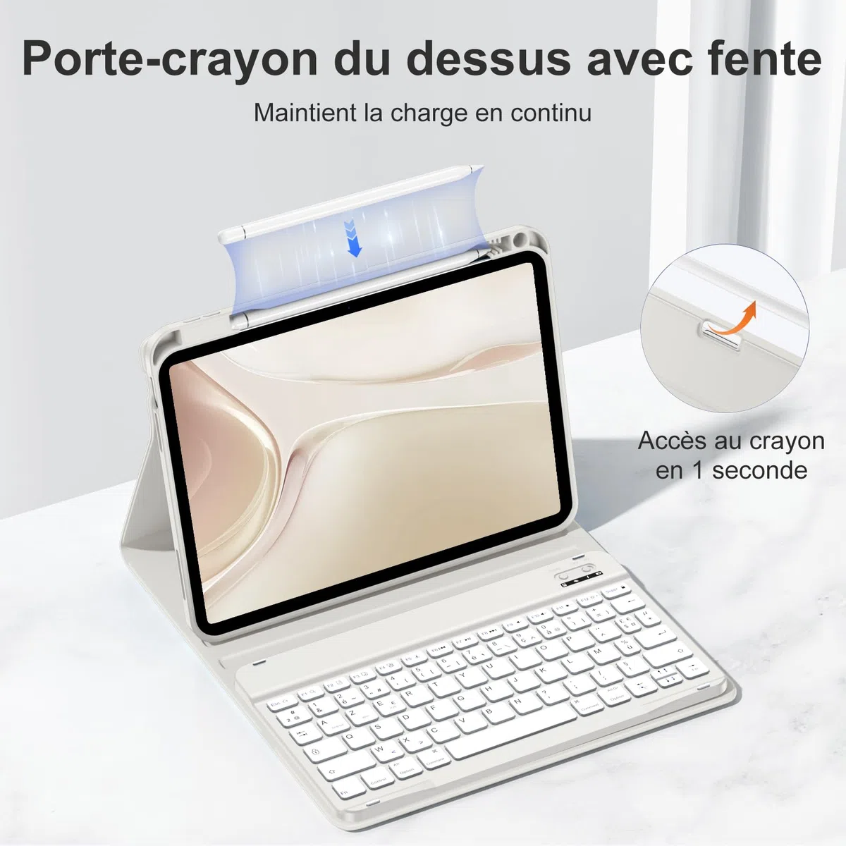 drivego Coque Clavier pour iPad A16 11/10 Ème Generation (11 Pouces 2025/10.9 Pouces 2022), Étui Keyboard à Touches Anti-Arrachage avec Porte Crayon, AZERTY Layout pour iPad 10eme/11eme, Gris Clair