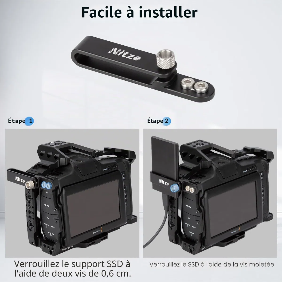 Nitze T7 SSD Support de Montage Compatible avec Samsung T7, Support SSD en Alliage d'Aluminium Compatible avec Cage d'Appareil Photo - N42-T7