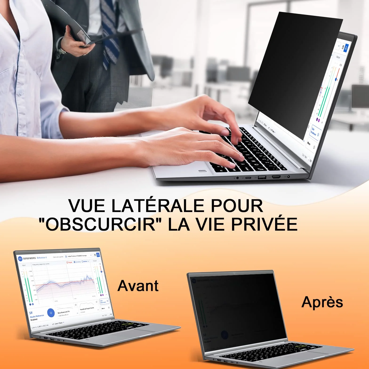 13.3 Pouces Filtre de Confidentialité pour écran Ordinateur Portable Aspect 16:9, Filtre Ecran 13.3 Pouces Compatible avec HP/Dell/Acer/Lenovo/Thinkpad/Envy/Asus/Xps, Amovible Filtre Lumière Bleu