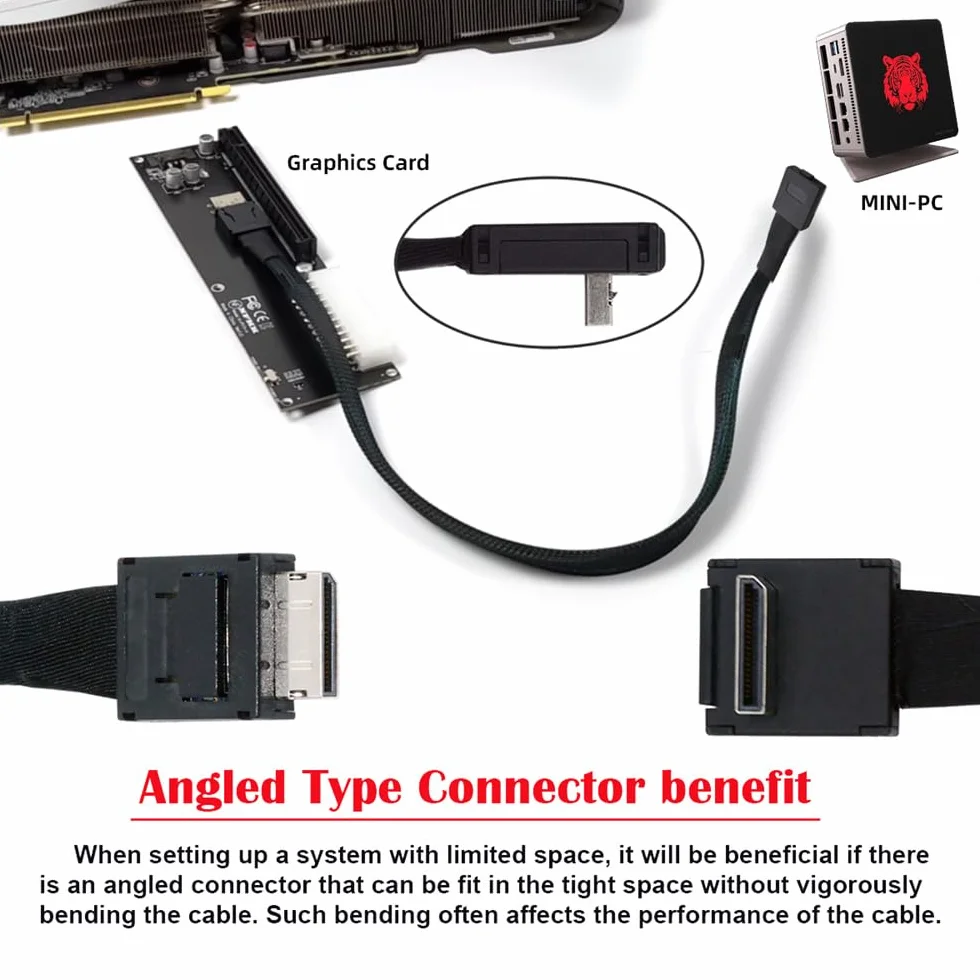 Xiwai Câble Actif OcuLink PCIe 4.0 PCI-Express SFF-8611 4i Mâle vers SFF-8611 pour SSD eGPU Externe, 80 cm