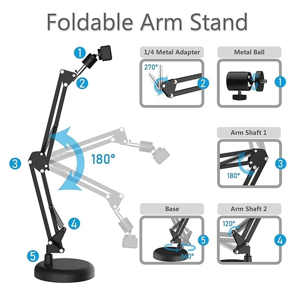 ziyuan Support de Webcam pour Support de Bras de Ciseaux de FlèChe de Suspension de Bureau avec Base Ronde AméLioréE, pour Webcam