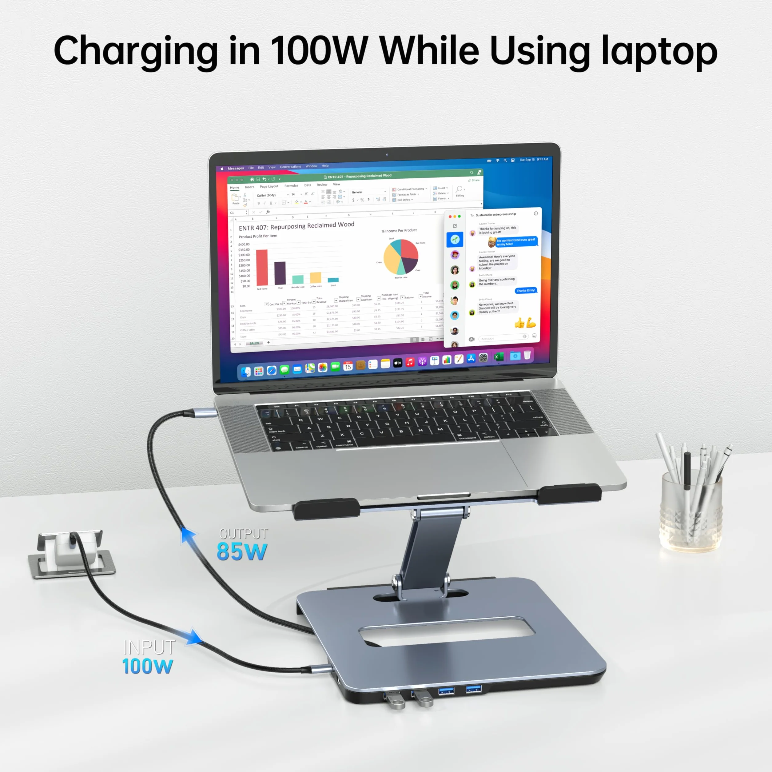 BENFEI Support Ordinateur Portable avec Hub 6 en 1, HDMI 4K@60Hz, 4*USB 3.0, PD 100W, Alliage D'aluminium, Refroidissement Rapide, Compatible avec MacBook Pro/Air, iPad Pro, XPS, Thinkpad