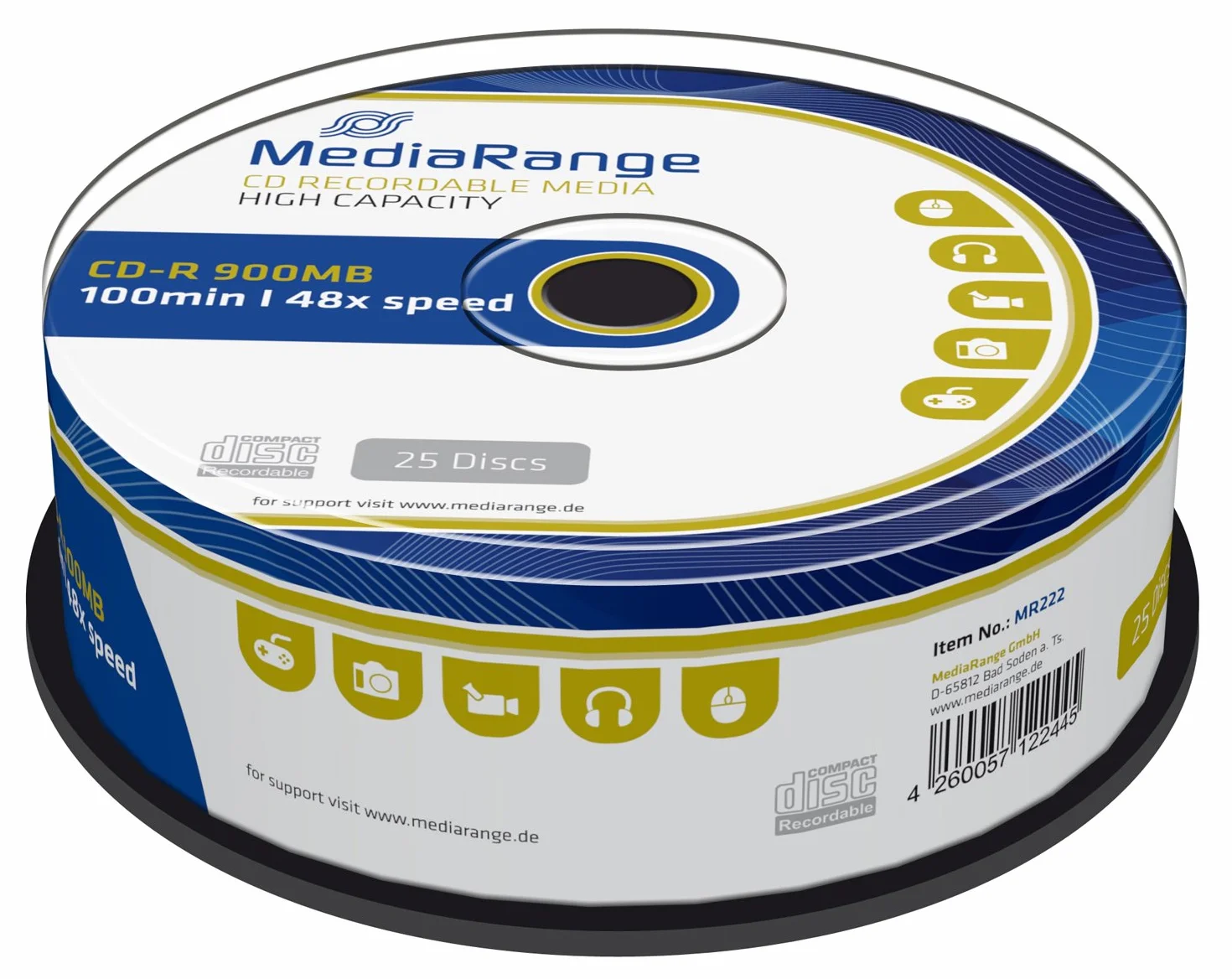 Boîte de 25 CD MediaRange - MR222 CD-R - 900 Mo - 100 Minutes - 48x Speed