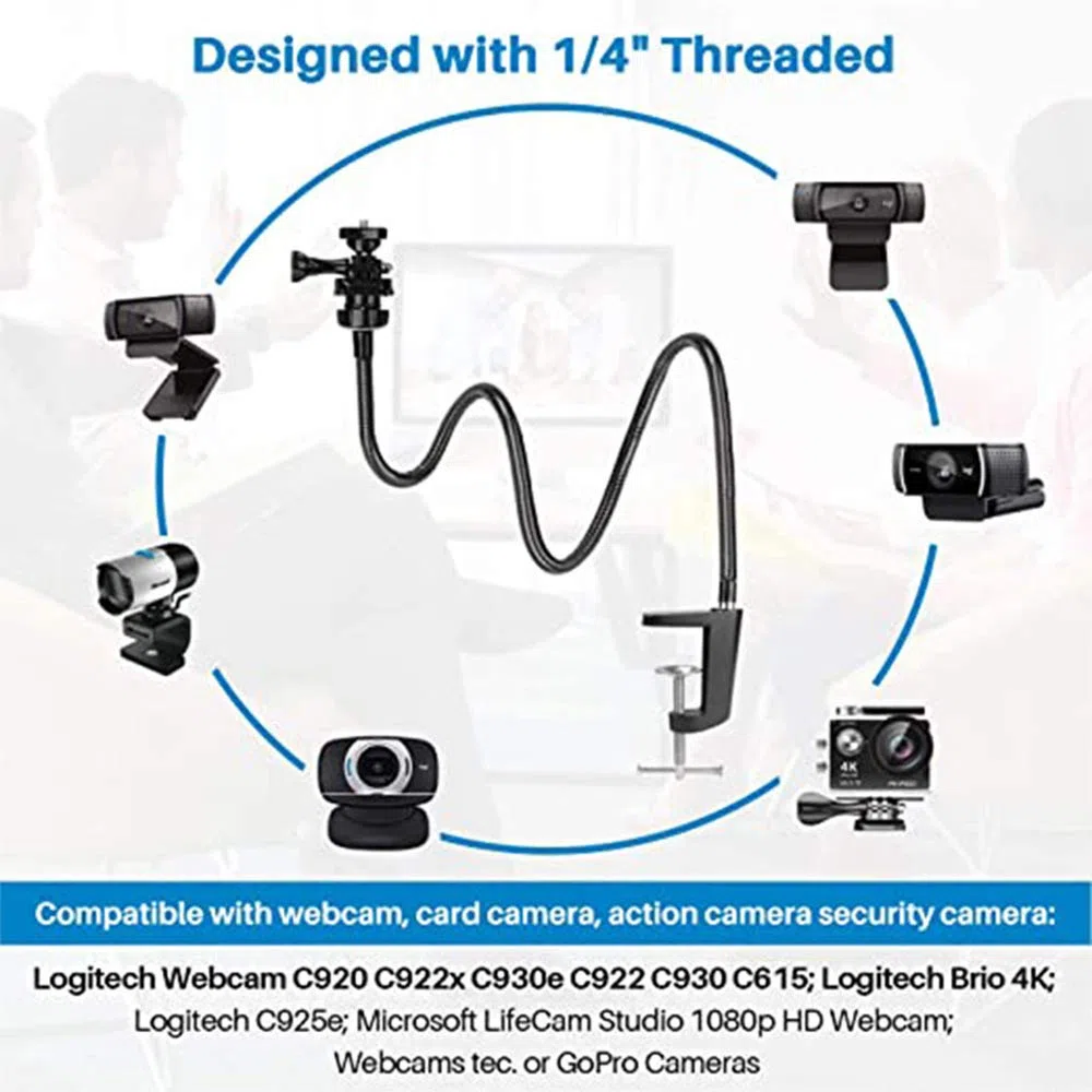 Support de CaméRa avec Pince à Mâchoire de Bureau AméLioréE Support Col de Cygne Flexible pour Webcam 4K C925E C922X C922