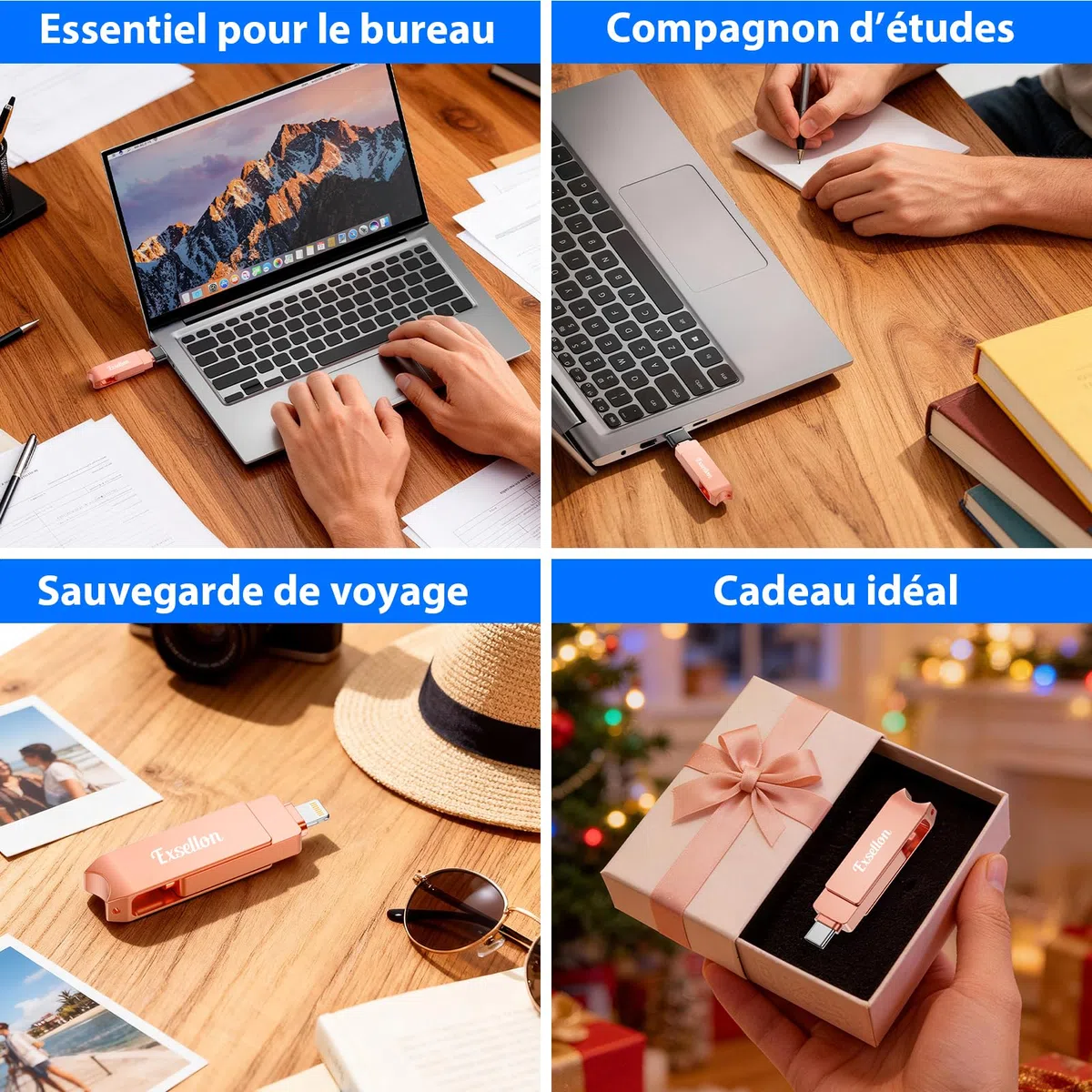 Cle USB iPhone Stockage 128 Go, sans Application – Stockez Photos et vidéos, Cle USB pour iPhone/Pad/Android/PC