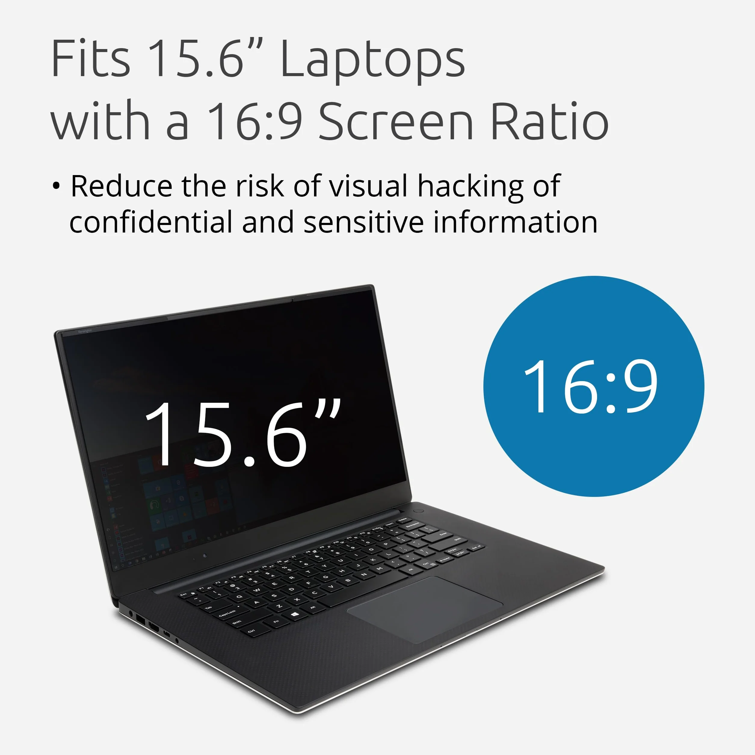 Kensington, filtre de confidentialité pour écran PC 15,6" (16:9), anti-rayures, anti-reflets, anti lumière bleue, compatible avec les PC portables Lenovo ThinkPad, HP et Dell, 628334