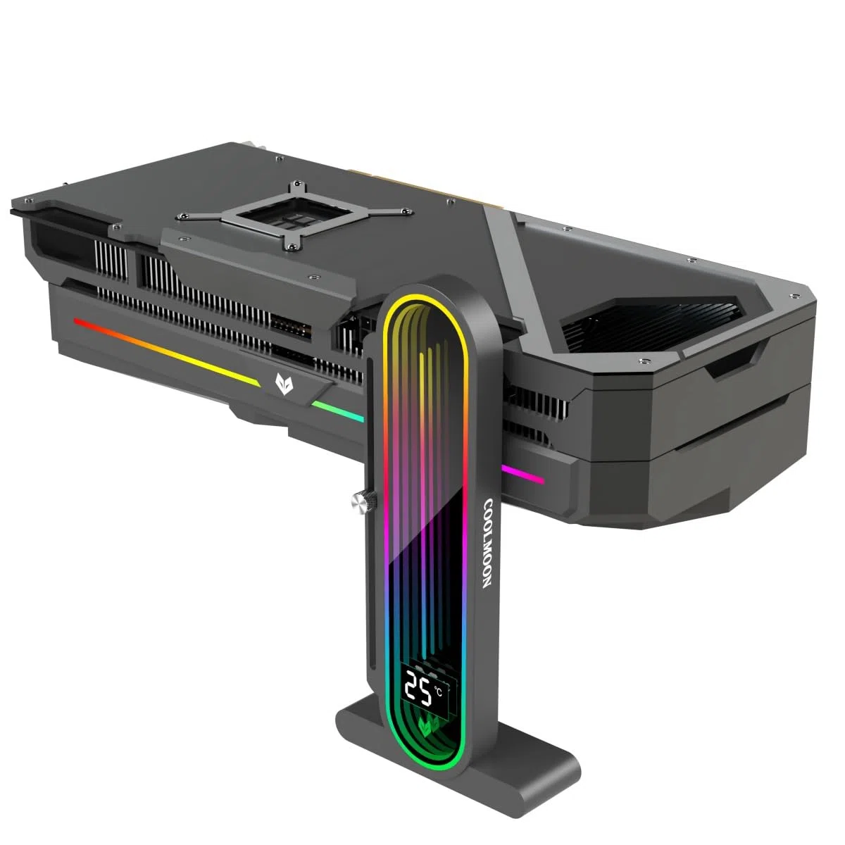 Support de carte graphique RVB réglable en hauteur avec affichage de la température intégré, support de carte graphique PC 3 broches 5 V, support anti-affaissement et base magnétique