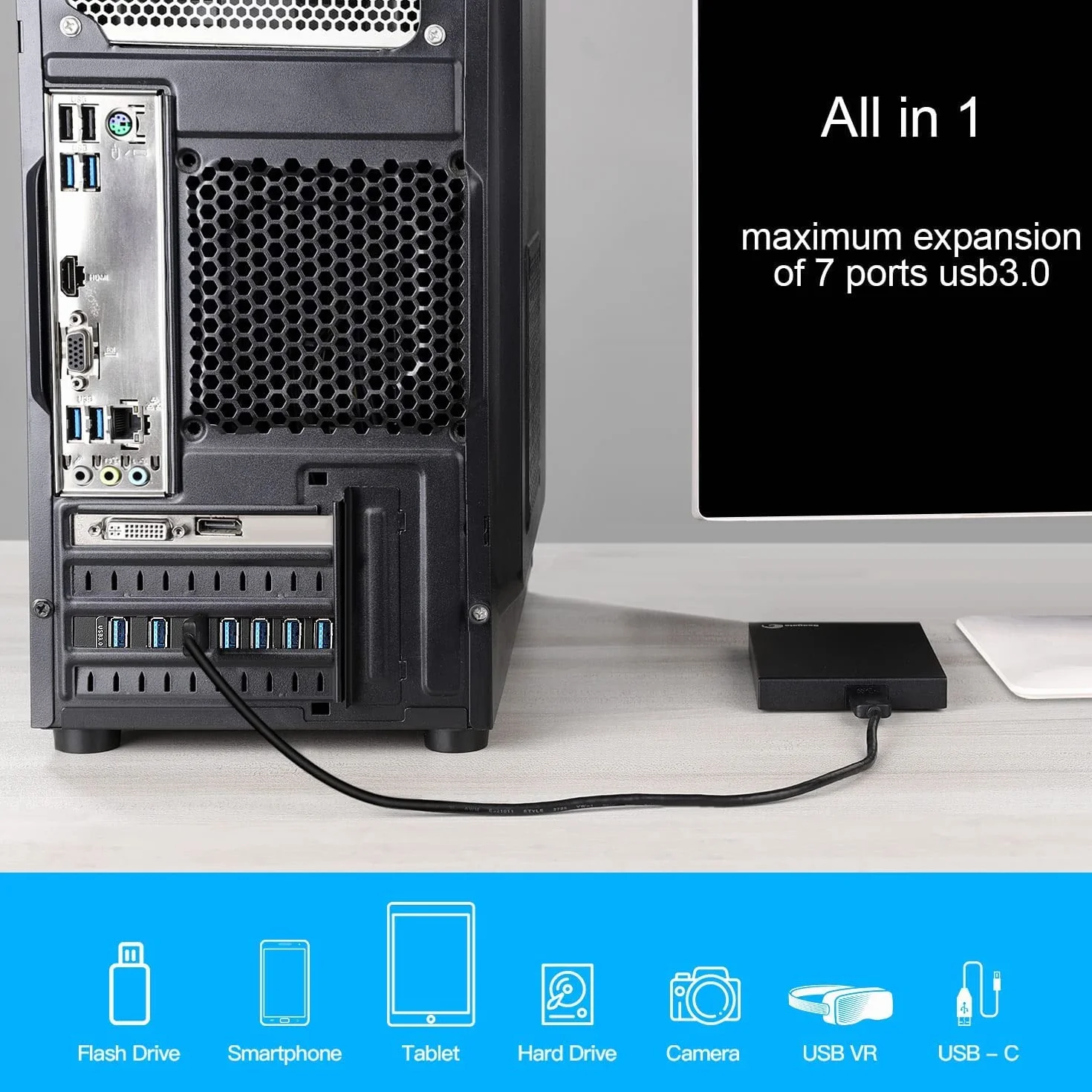Carte PCI Express USB 3.0 5Gbps 7 Ports, FARBOKO Carte d'extension PCIe USB Interne für Desktop PC Windows