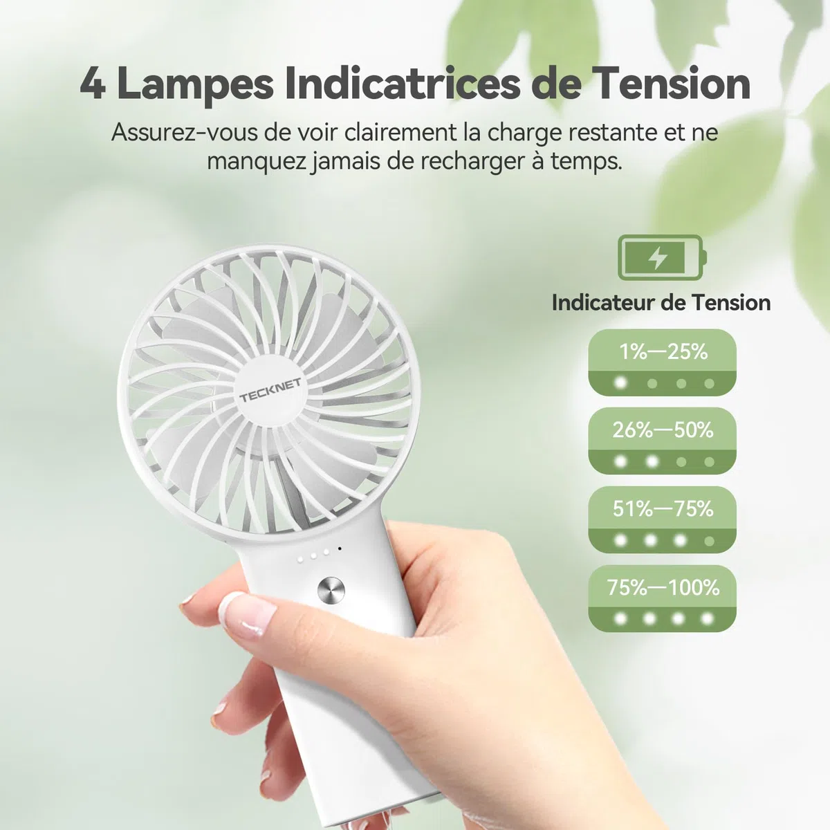 TECKNET Mini Ventilateur Portable 7000mAh, Ventilateur USB avec Fonction Power Bank, Ventilateur Silencieux à 3 Vitesses Réglables, Ventilateur de Poche pour Bureau/Voyage/Extérieur, Blanc