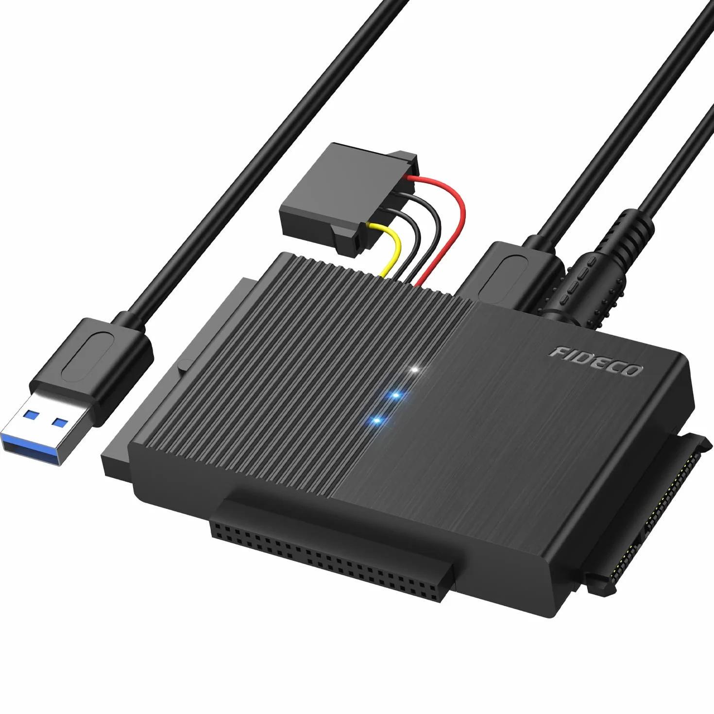 FIDECO Adaptateur Disque Dur USB 3.0 pour 2.5"/ 3.5" HDD/SSD, Convertisseur SATA et IDE avec Alimentation DC 12V 2A