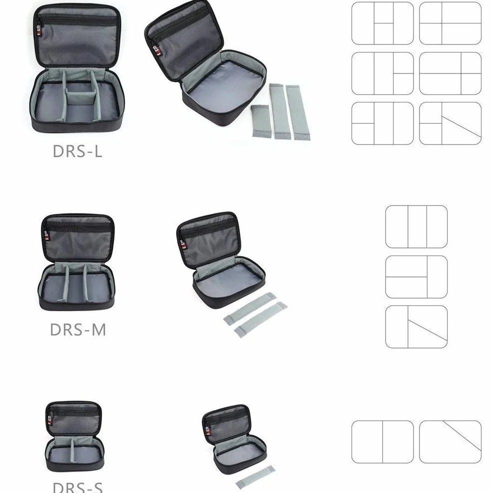 BUBM 3pcs/Set Waterproof Universal Electronics Accessories Travel Organizer Carrying Case Camera Lens Charger Cable Organiser Triple Set(Large, Medium, Small)-Black