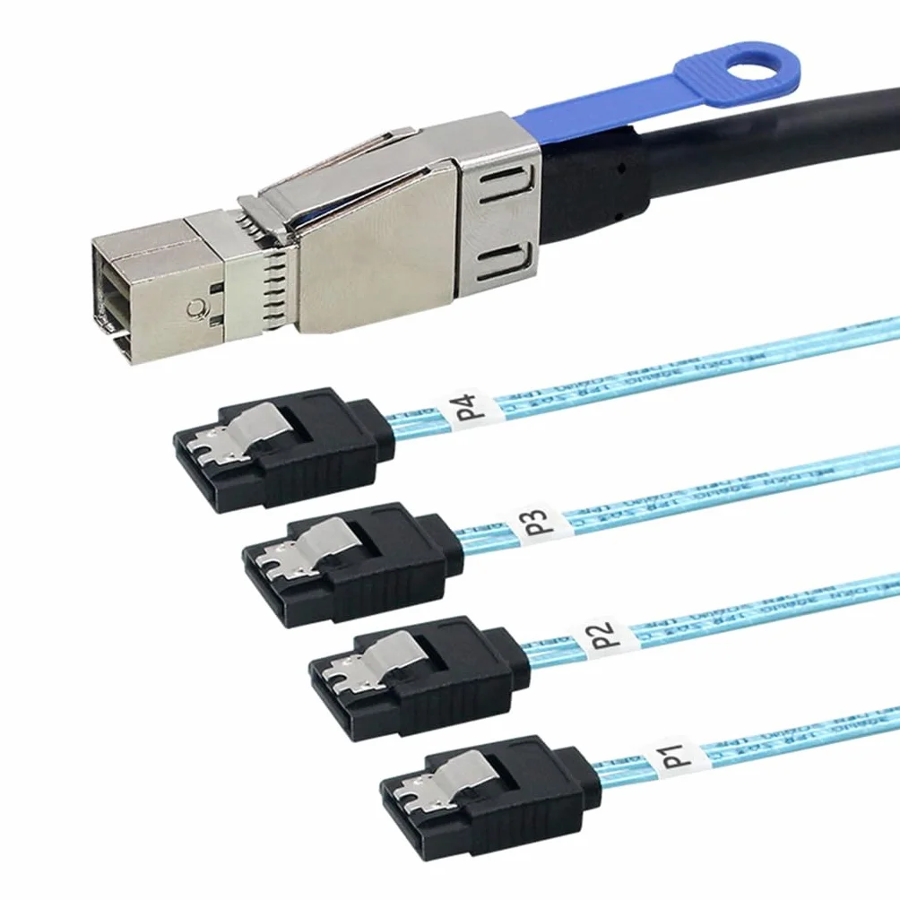 JMT Mini SAS HD SFF-8644 avec IC vers 4 x SATA 7P connecteur droit pour disque dur (SFF-8644 vers 4 x SATA, 100 cm)