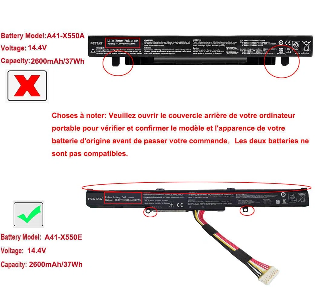 FESTAS A41X550E A41-X550E Batterie Compatible avec ASUS X550E F751L F751S | F751M F751MA R751J R751L R752L R751LN X750J X751L X750LN K751L X751M X512 Serie A4i-X550E Ordinateur PC Portable