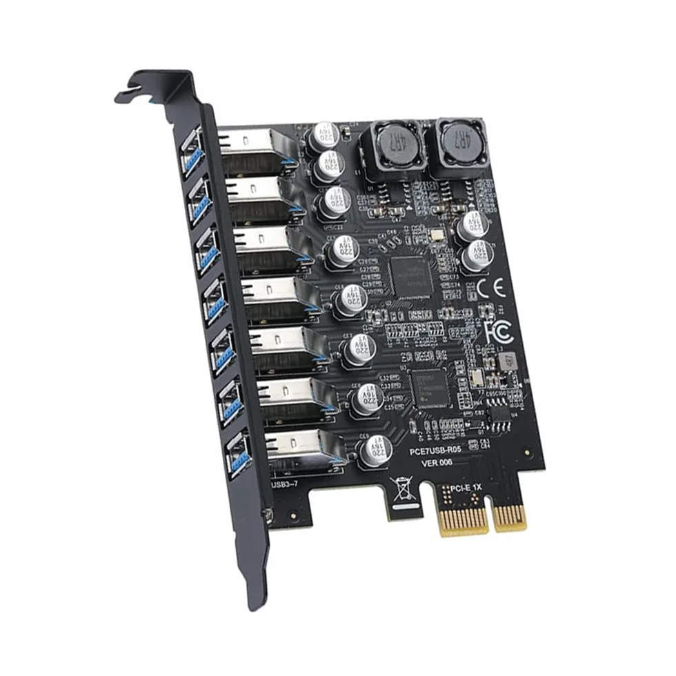 Carte Adaptateur USB 3.2 7 Ports Pour Contrôleur Avant, PCI-E Express, Extension PCIe Interne - Connexion 7 Appareils Pour Windows XP/7/8/10/11/Linux