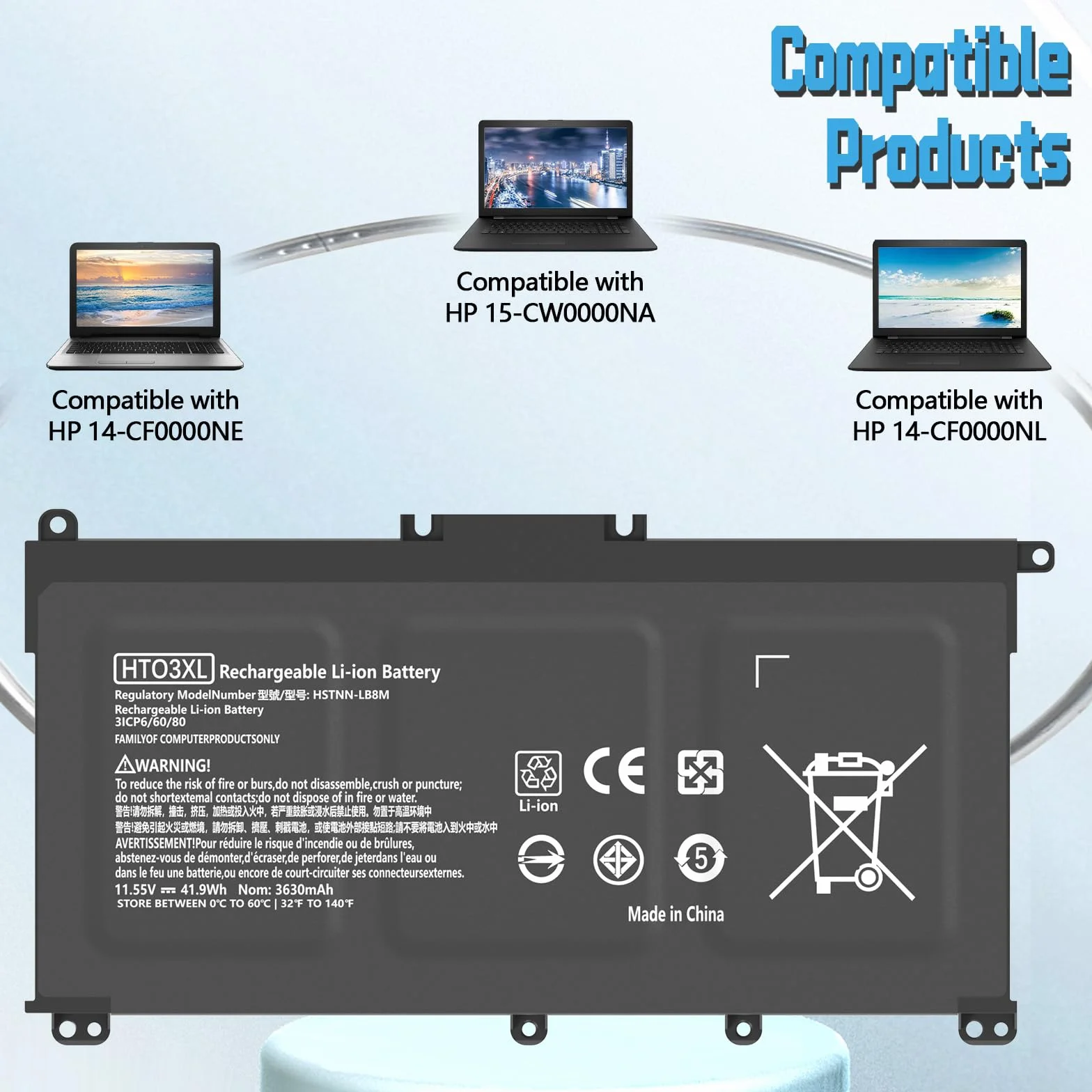 Hafiuege 11.55V/41.9Wh HT03XL TF03XL Batterie Compatible avec HP L11119-855 Pavilion 15-CS 15-DA 15-DB 15G-DR 14-CE 14-CF 14-DF 14-DQ 14-DK 17-by 17-CA 240 245 250 255 G7 HSTNN-LB8L HSTNN-DB8R