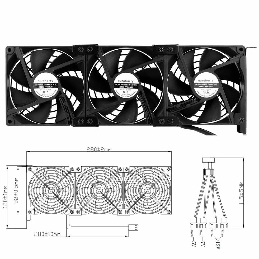 Ventilateur de refroidissement pour carte graphique 3 x 92 mm 2 pin, ventilateur GPU, ventilateur PCI, supporte l'interface SYS_FAN, adapté pour gtx 1080ti, gtx1060, rtx 3080ti...