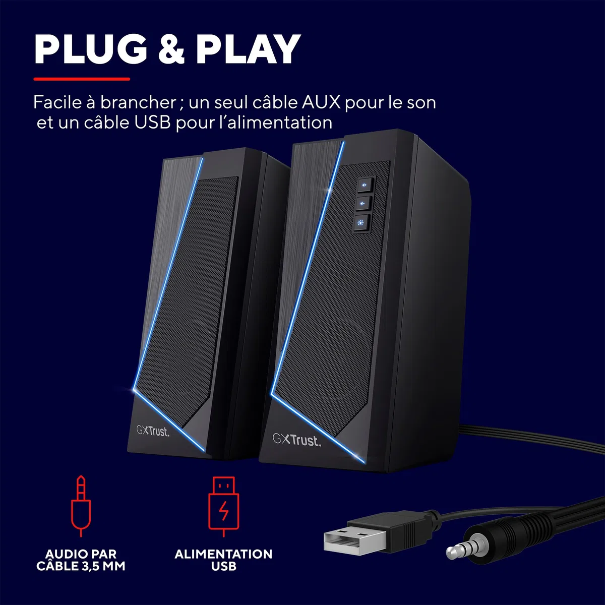 Trust Gaming GXT 609 Zoxa Système d'Enceintes, Haut-parleurs Gamer, 6 Modes d'Éclairage RGB, 12 W, Alimentation USB, Système Audio pour PC et Ordinateur Portable - Noir