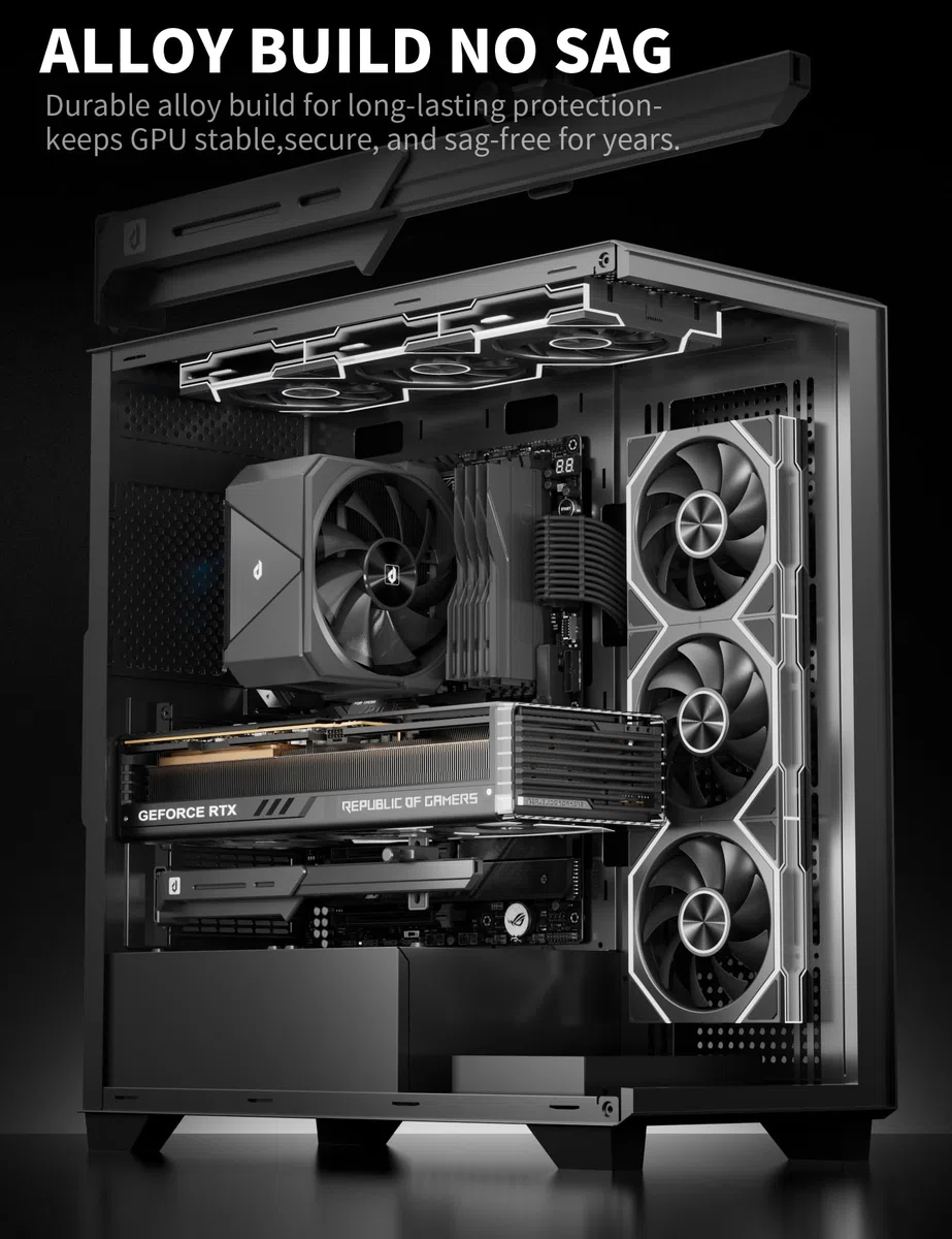 upHere GL7 Support de GPU en alliage robuste pour carte graphique réglable pour cartes vidéo universelles, design rail coulissant, noir