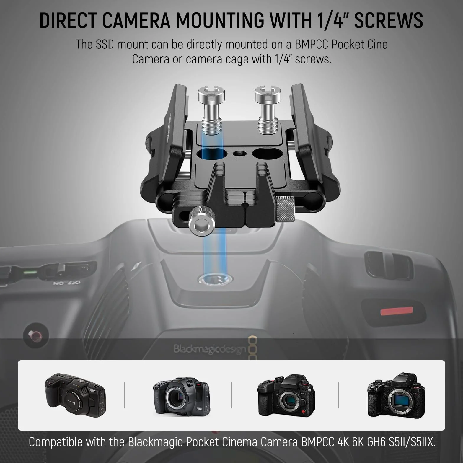 Neewer Support de Montage SSD en Aluminium avec Cold Shoe Serre Câble, 1,6"-2,6"/40-65 mm Compatible avec Samsung T5 T7 SSD SanDisk Compatible avec SmallRig Cage pour BMPCC 4K 6K pour Sigma FP, UA035