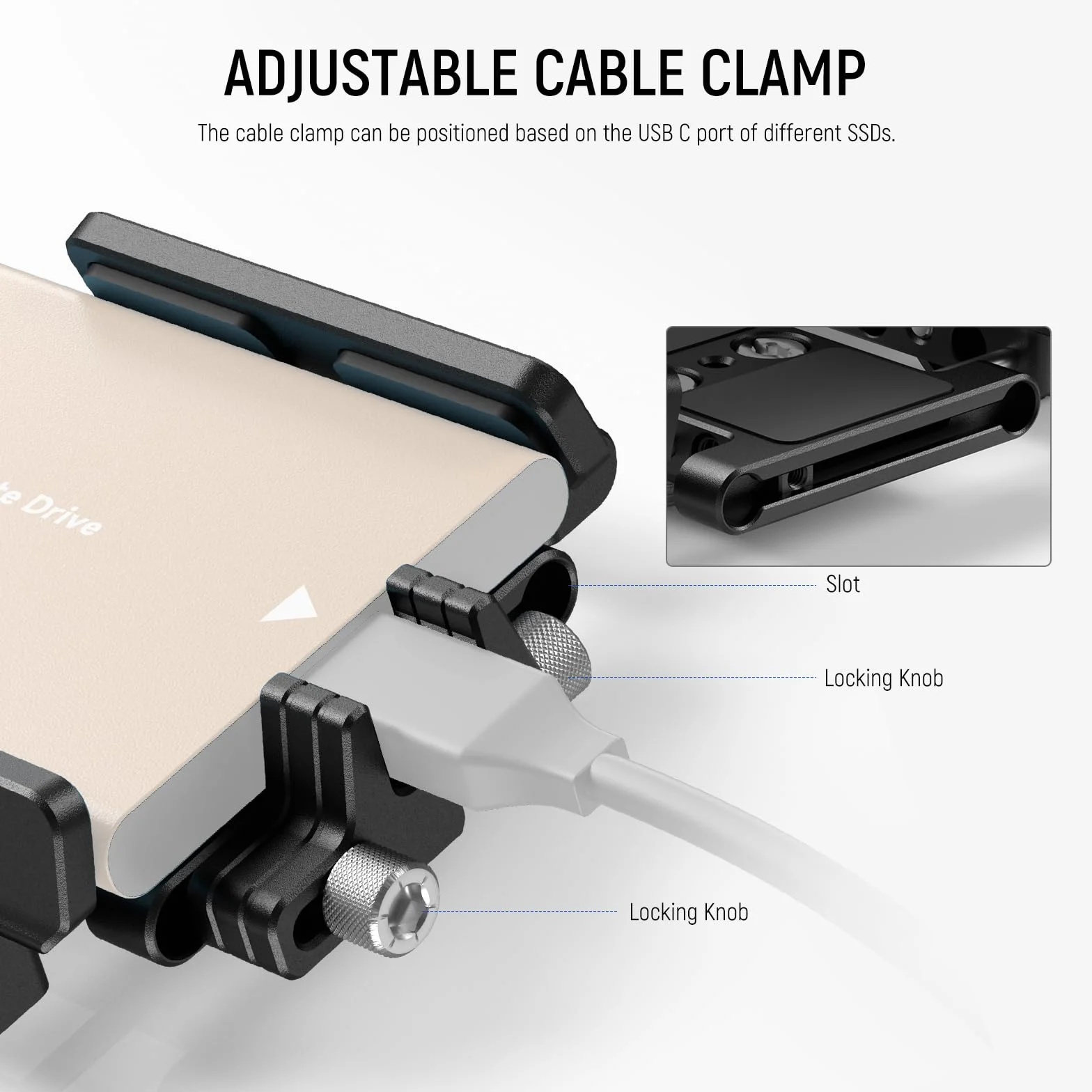 Neewer Support de Montage SSD en Aluminium avec Cold Shoe Serre Câble, 1,6"-2,6"/40-65 mm Compatible avec Samsung T5 T7 SSD SanDisk Compatible avec SmallRig Cage pour BMPCC 4K 6K pour Sigma FP, UA035