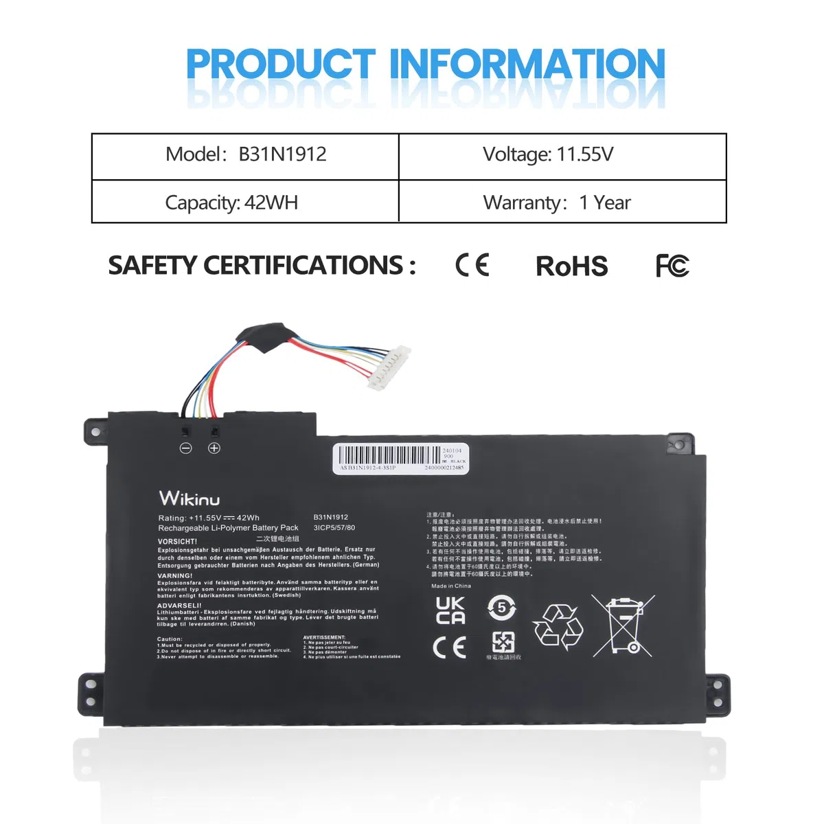 B31N1912 C31N1912 Batterie pour ASUS VivoBook 14 E410MA L410MA E410KA E510MA E510KA F414MA L510MA R522MA E410MA-EK026TS EK018TS L410MA-BV058TS E510KA-EJ033TS E510KA-EJ033TS