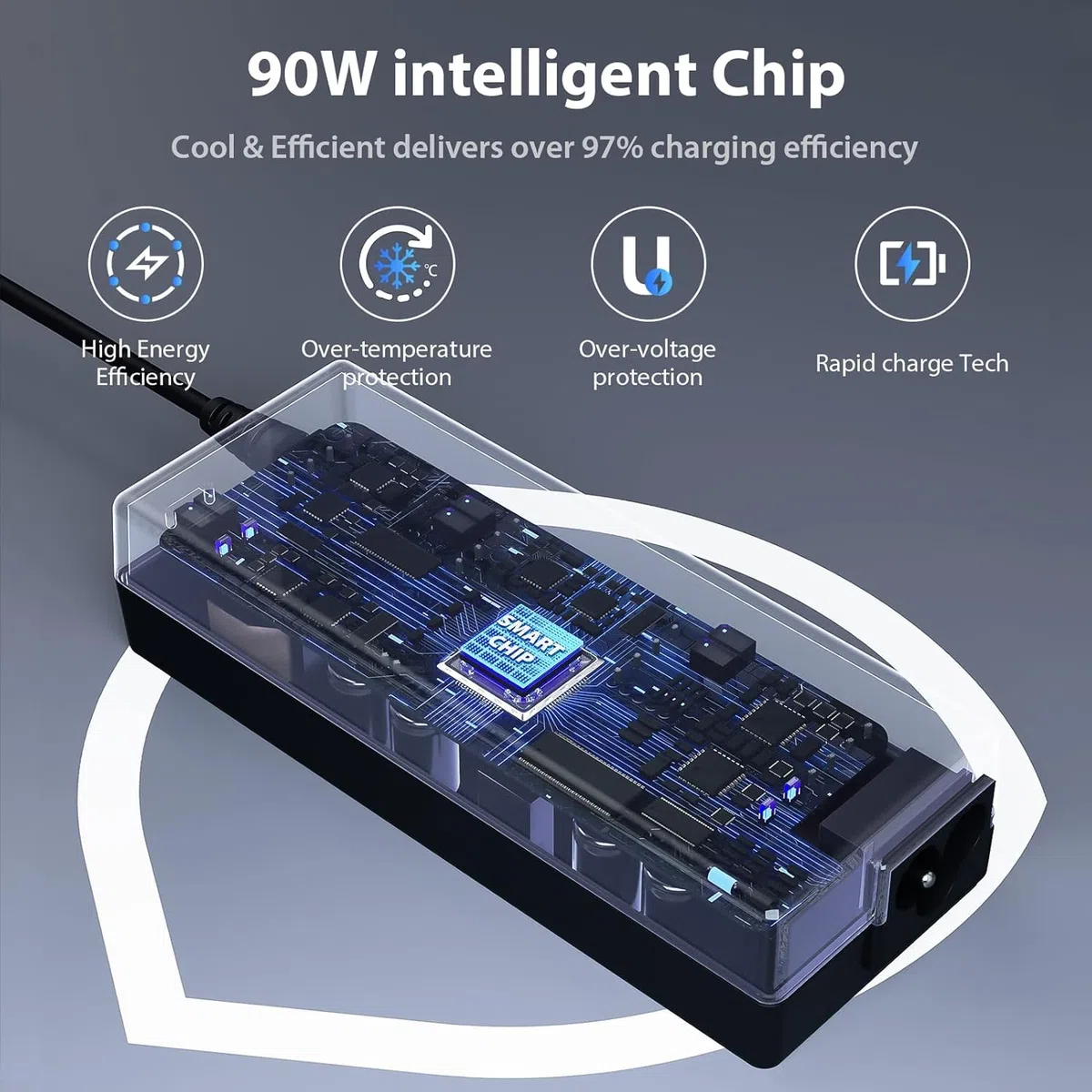 90W Chargeur universel PC Portable pour Ordinateur HP ASUS Lenovo Dell Acer Toshiba Sony Fujitsu MSI Samsung JBL NUC 18.5V 19V 19.5V 20V 4.74A Max Câble d'alimentation avec 15 connecteurs