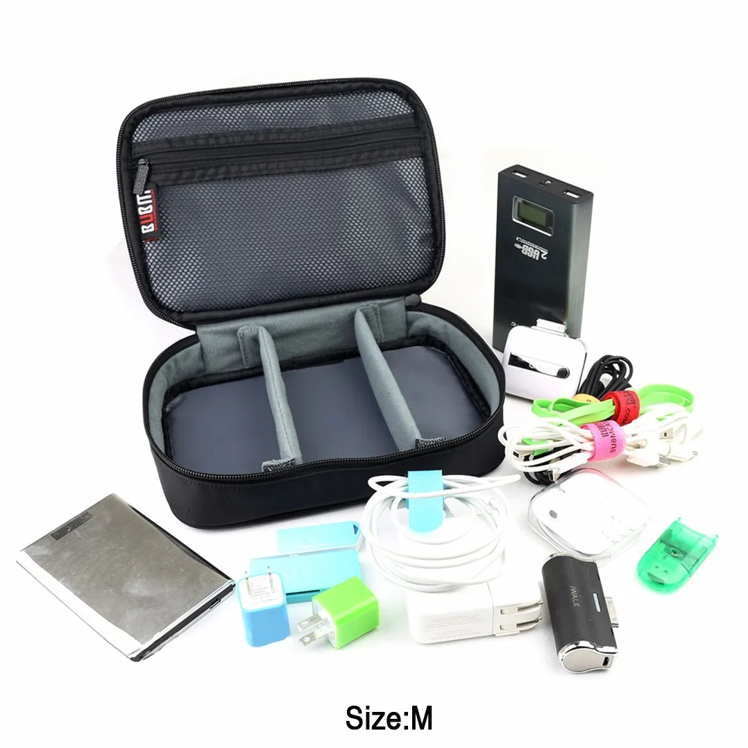 BUBM 3pcs/Set Waterproof Universal Electronics Accessories Travel Organizer Carrying Case Camera Lens Charger Cable Organiser Triple Set(Large, Medium, Small)-Black