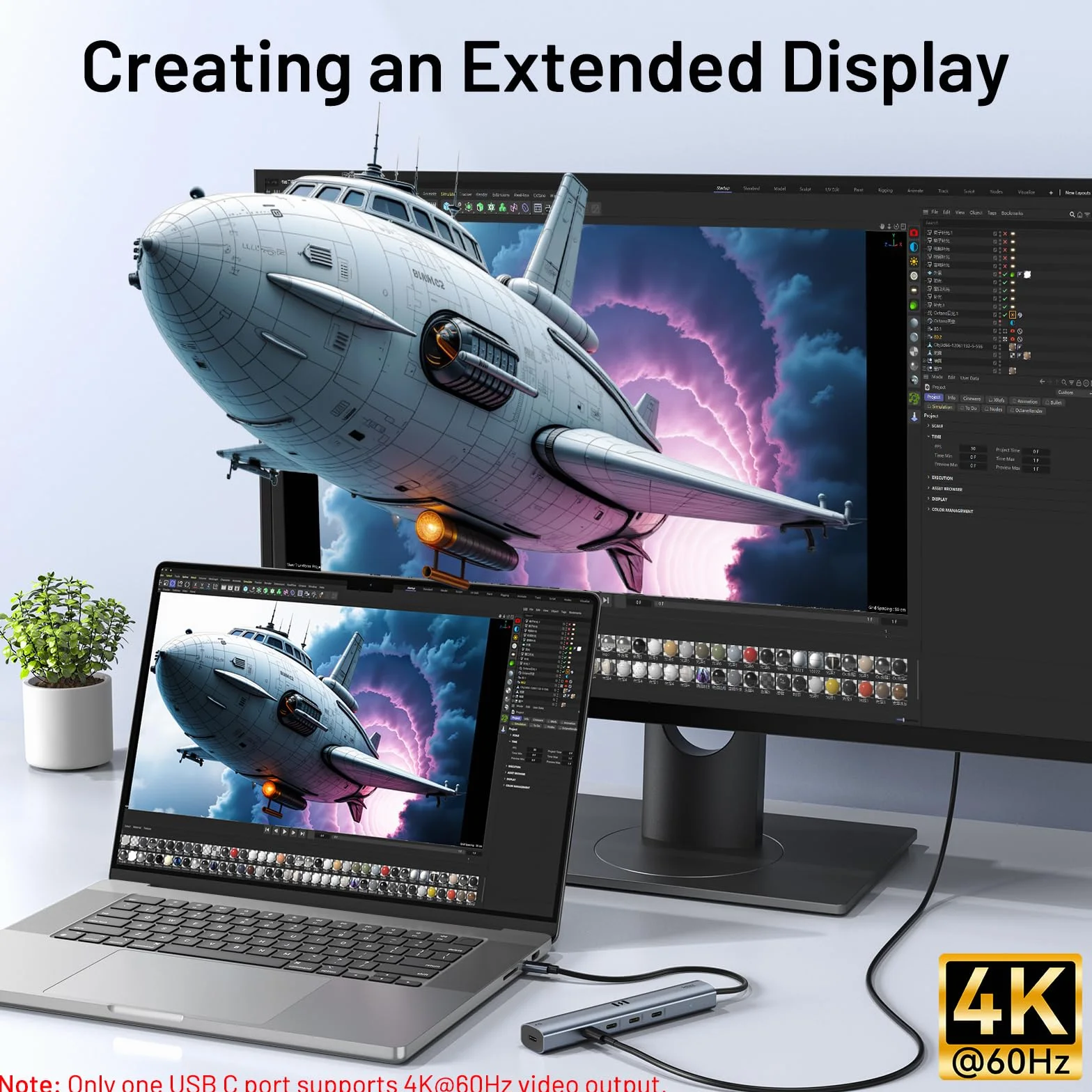 Hub vidéo USB C Type C 10 Gbps 5 en 1 Adaptateur USB C avec écran Vidéo 4K @ 60 Hz et Données 10 Gbps, 3 Ports de Données Type C 3.1 Gen2, 100 W PD pour MacBook Pro/Air M2 M1, Dell, HP