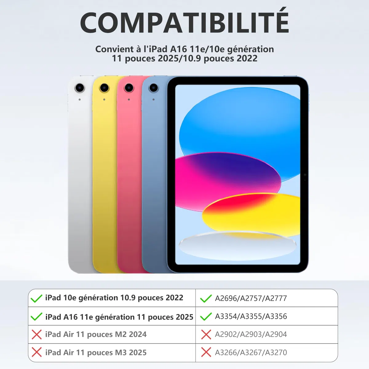 drivego Coque Clavier pour iPad A16 11/10 Ème Generation (11 Pouces 2025/10.9 Pouces 2022), Étui Keyboard à Touches Anti-Arrachage avec Porte Crayon, AZERTY Layout pour iPad 10eme/11eme, Gris Clair