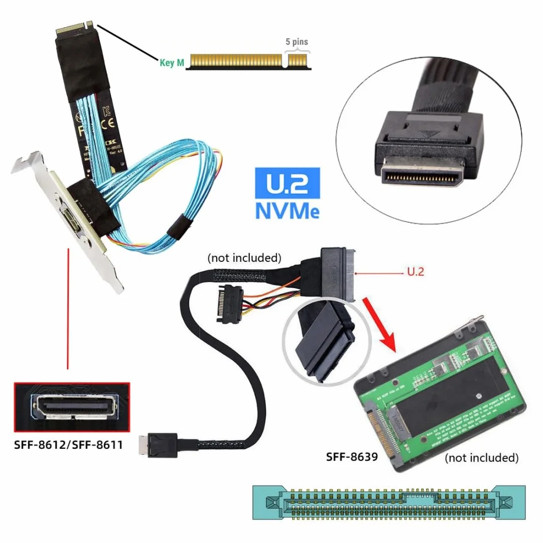 chenyang Oculink SFF-8612 vers PCI-E 4.0 NVME M.2 M-Key Câble d'extension avec support de fente 8/12 cm pour carte graphique externe et SSD