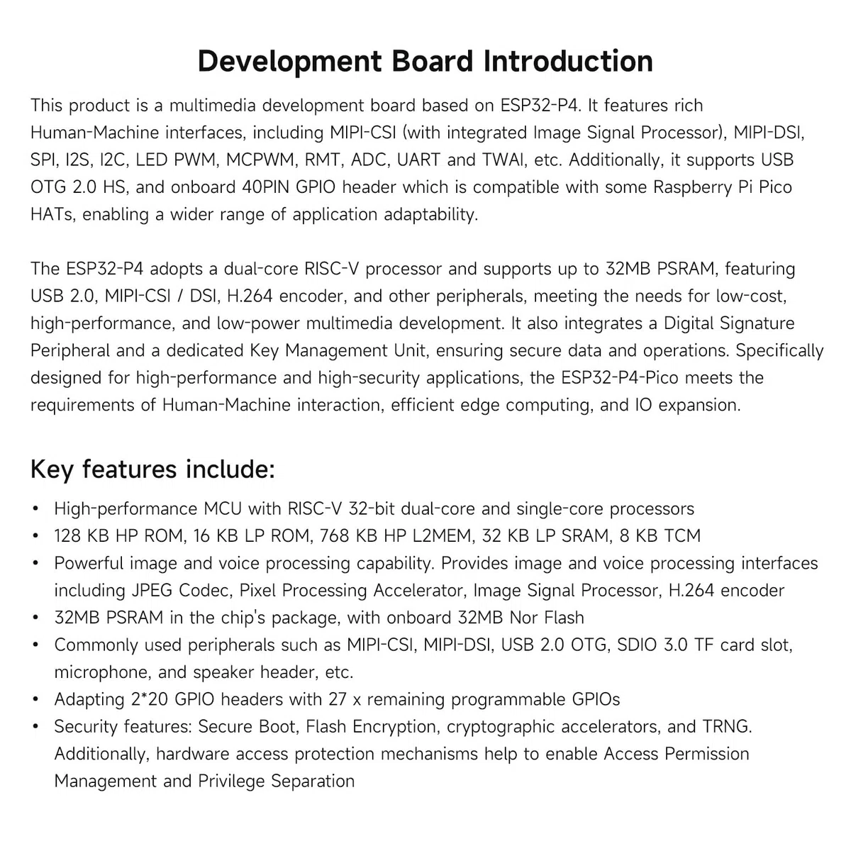 Waveshare ESP32-P4-Pico High-Performance Development Board, Featuring ESP32-P4, RISC-V Dual-Core and Single-Core Processors, and Advanced Human-Machine Interfaces, with Pre-soldered Headers