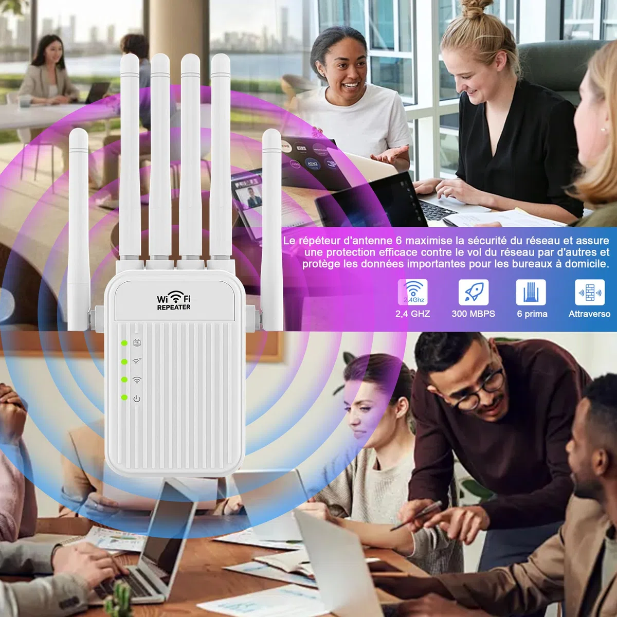 Répéteur WiFi Puissant sans Fil,amplificateur WiFi de dernière Technologie avec 6 antennes Couvrant Une superficie de 10000 sq.ft,2 Ports LAN,répéteur WiFi/routeur/AP pour la Maison et Le Bureau (S)