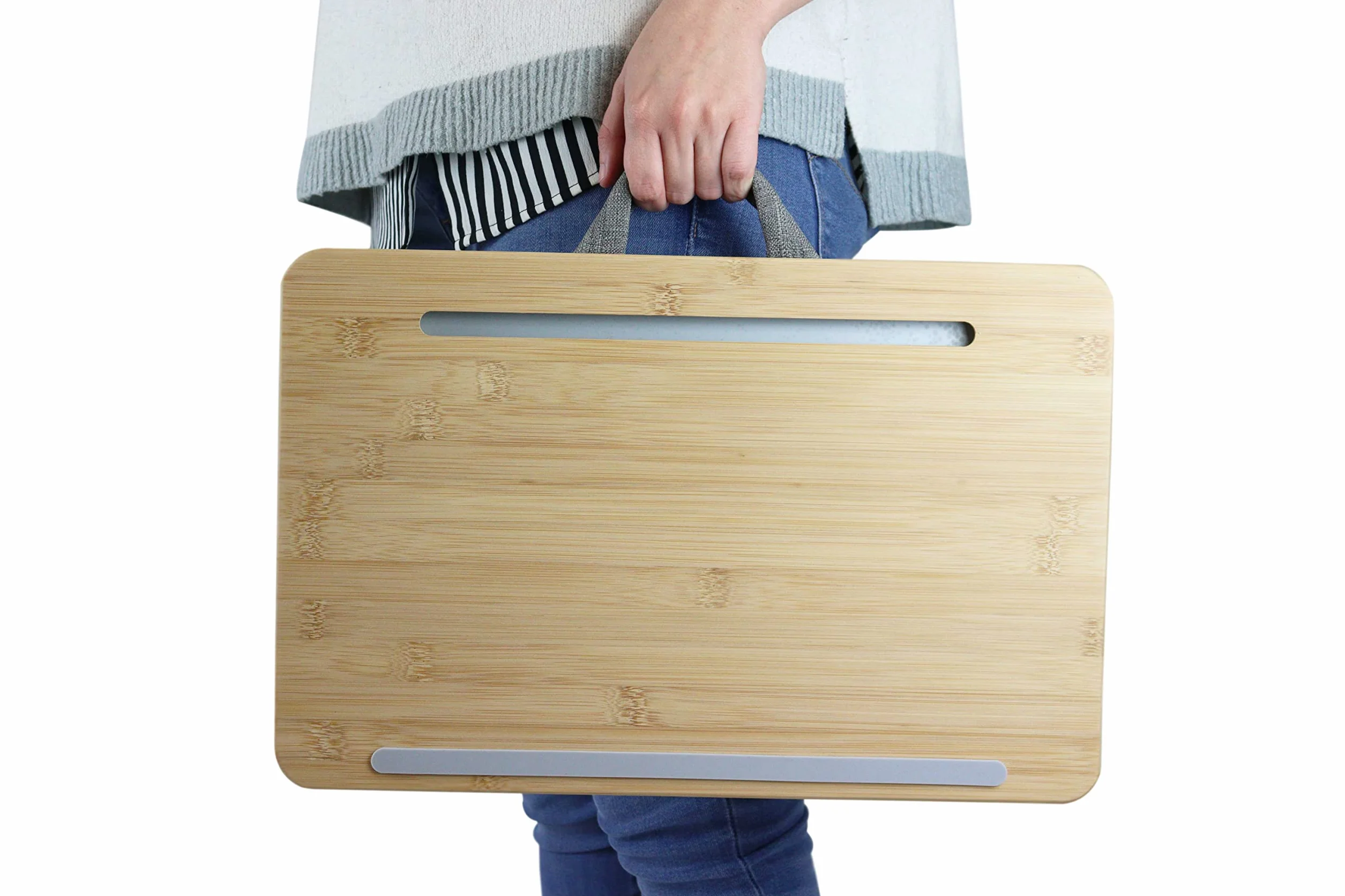 PEPE Mobility Support Ordinateur Portable Lit et Canapé (42 x 27,5 cm, Jusqu’à 17"), Plateau en Bambou avec Coussin Rembourré, Lap Desk Léger Ergonomique