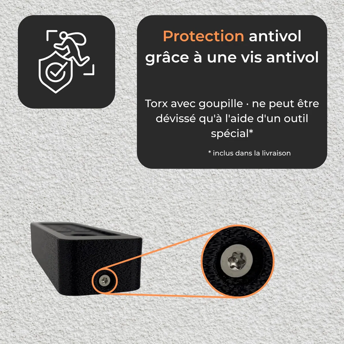 Generisch Support mural compatible avec Nuki Keypad 2 et NFC – Housse de protection antivol avec vis de sécurité Torx – Protection contre les intempéries – Finition imitation plâtre - Noir (avec toit