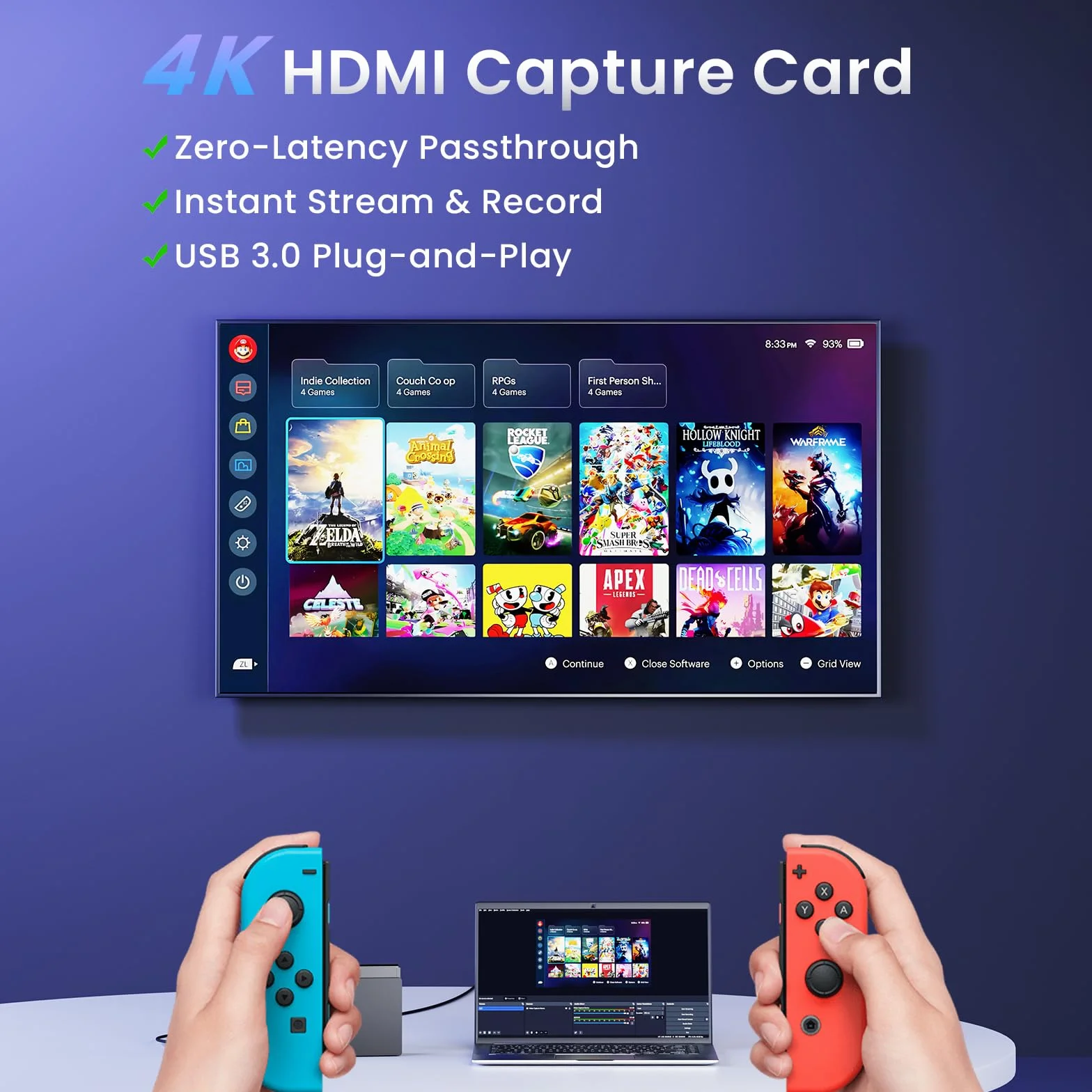 Papeaso Carte de Capture HDMI 4K, 1080P 60FPS USB 3.0 Appareil de Capture Vidéo pour Streaming, Compatible avec Switch, PS5, PS4, Xbox, Caméra, PC