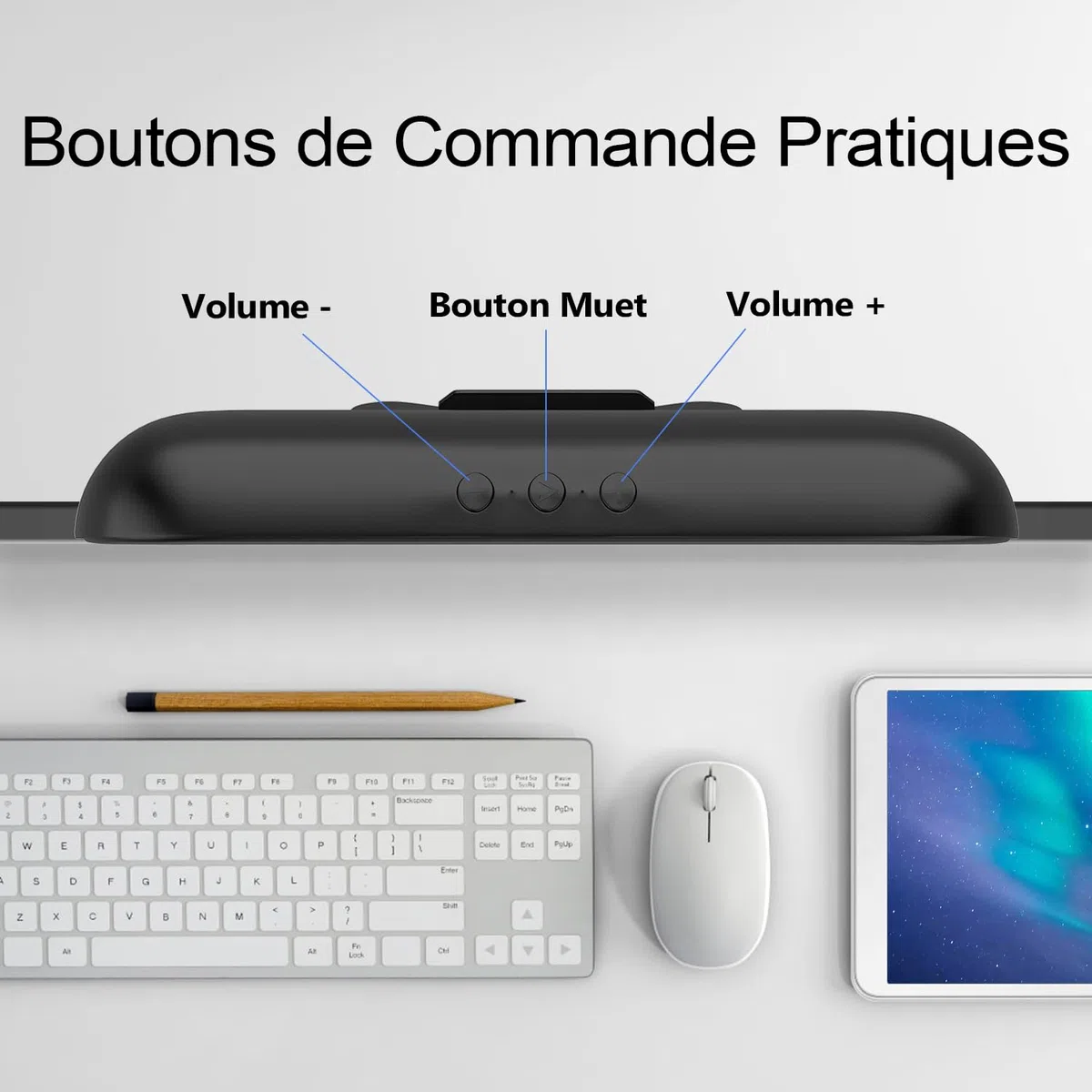 ZETIY Haut-Parleur USB, Enceinte PC pour Moniteur Portable, Mini Barre de Son avec Clipser pour Ordinateur Portable, Ordinateur de Bureau, Téléphone, Tablette - Plug & Play （Noir）
