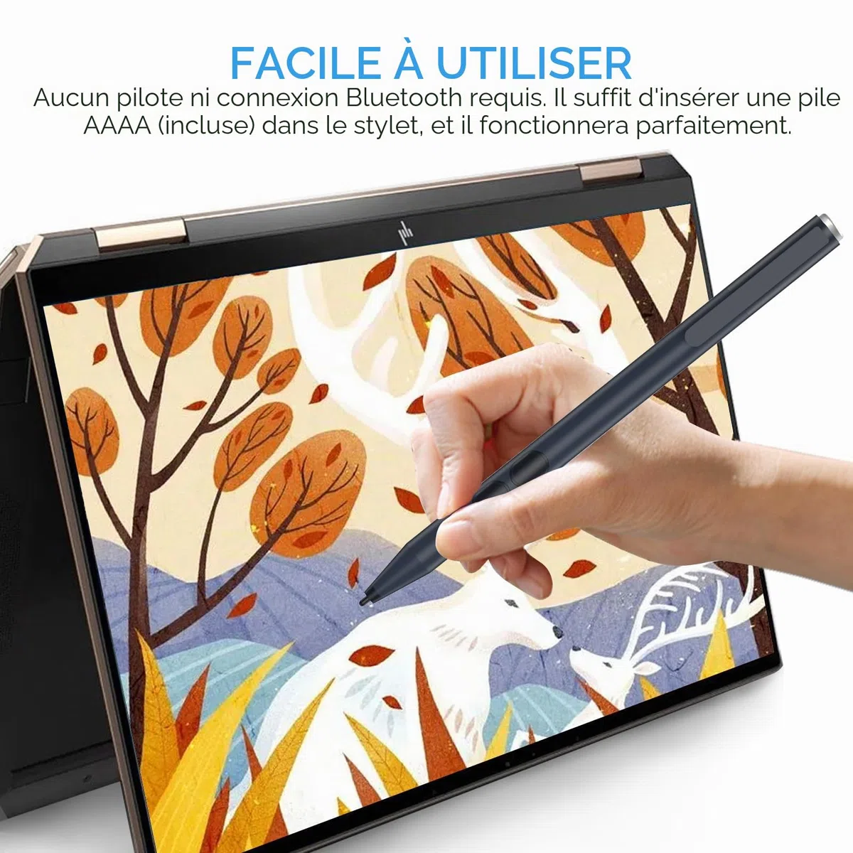 Stylet HP MPP 1.51 Compatible avec Ordinateurs Portables HP Spectre X360, HP Envy X360, HP Pavilion X360, avec sensibilité à la Pression 1024, rejet de la Paume, Pile AAAA Argent
