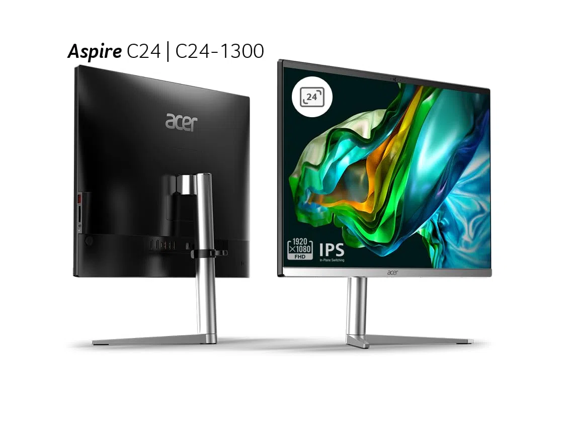 Acer Aspire C24-1300 I All-in-One PC 23.8" Full HD IPS I AMD Ryzen 5 R57520U I RAM 16 Go I SSD 512 Go I AMD Radeon Graphics I Windows 11 Famille I PC Tout-en-Un + Clavier et Souris I Argent