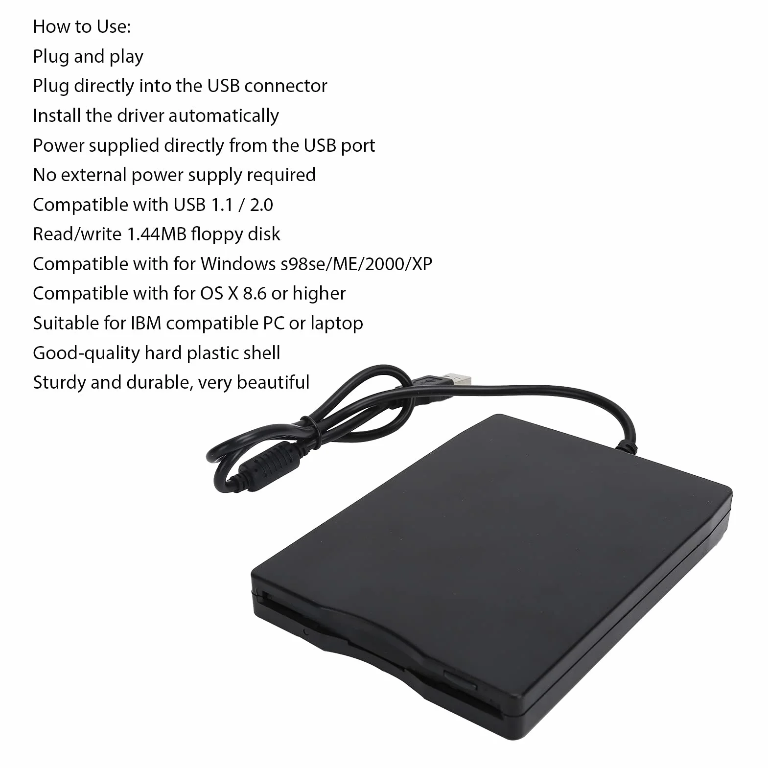 Lecteur de Disquette pour PC Portable 3.5In 1.44MB Lecteur de Disquette FDD Lecteur de Disquette Externe USB Portable pour S98se/ME/2000/XP, pour OS X 8.6