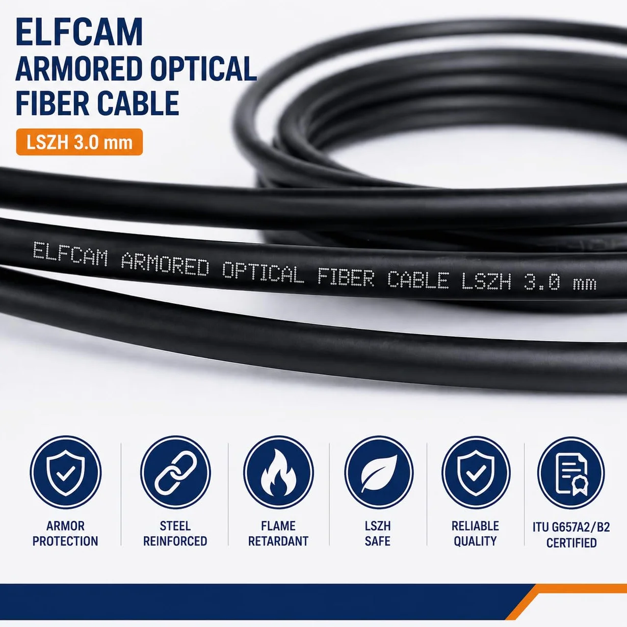 Elfcam® - Câble à Fibre Optique en Acier Blindé Compatible avec Freebox, Convient aux Installations Extérieur et Intérieur, SC/APC à SC/UPC Monomode Noir, 20M